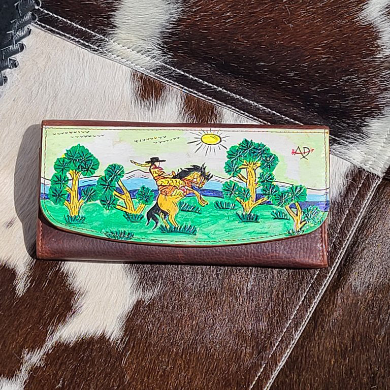 American Darling Bronc Painted Leather Wallet for Women - Western Style Cowgirl Bifold with RFID Protection | Perfect for Rodeo, Country Music Festivals & Everyday Use