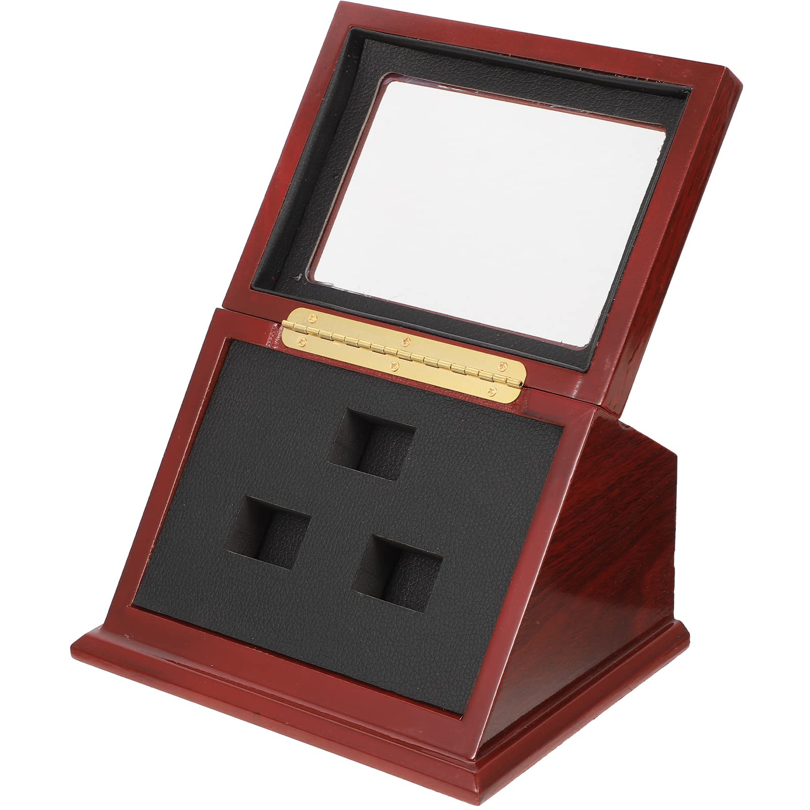 LUOZZY Championship Ring Display Case - Wooden Ring Storage Box with 3 Holes for Jewelry Collection | Perfect for Home Decor, Sports Memorabilia Showcase & Gift Presentation