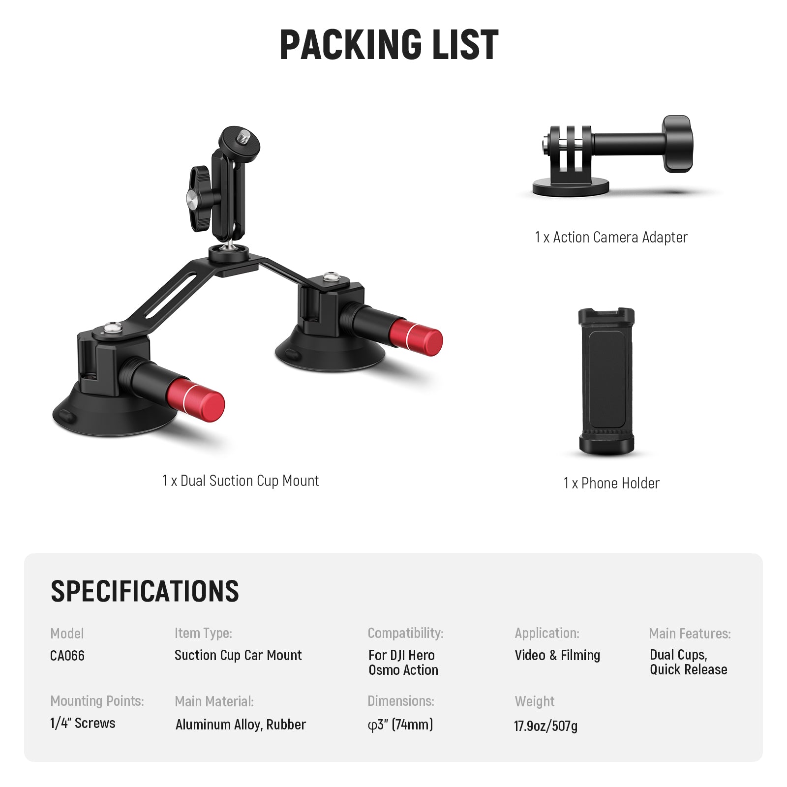 NEEWER CA066 Dual Suction Cup Car Mount Kit - Universal Phone Holder for Dashboard & Windshield - Perfect for GPS Navigation, Hands-Free Calling & Road Trips