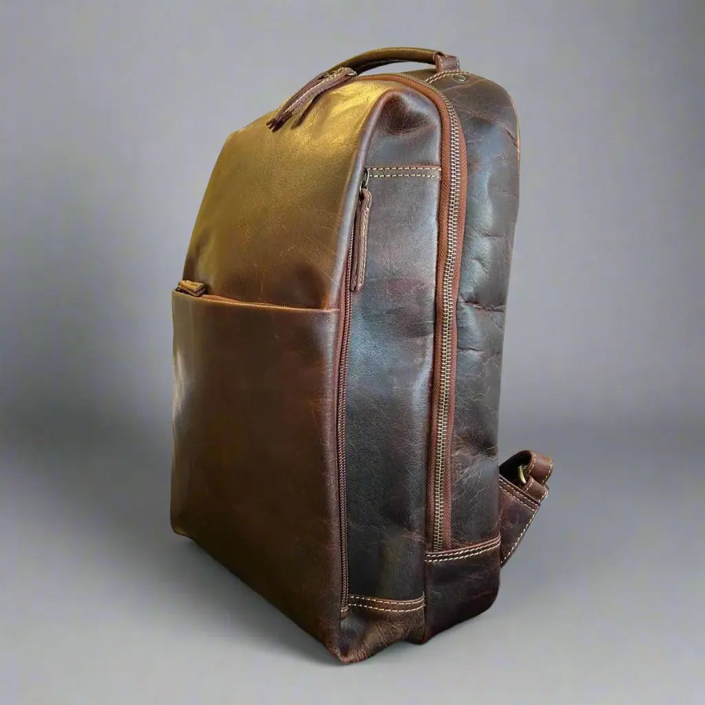 Premium MET Two Adjustable Strap Leather Backpack for Men & Women - Durable Travel & Work Commuter Bag - Perfect for Office, School & Outdoor Adventures