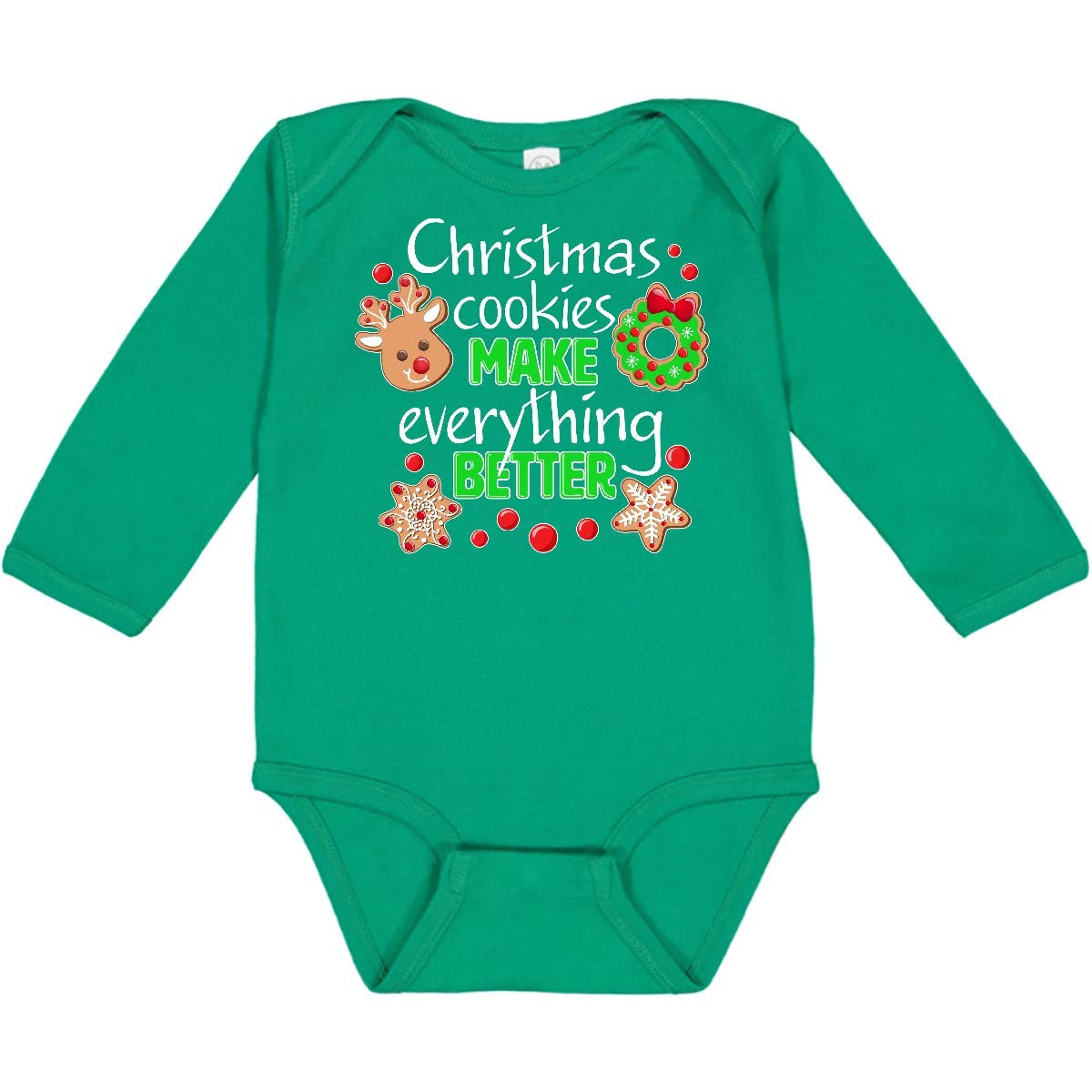 Inktastic Christmas Cookies Make Everything Better Long Sleeve Baby Bodysuit - Festive Holiday Outfit for Infants, Family Photos & Christmas Celebrations