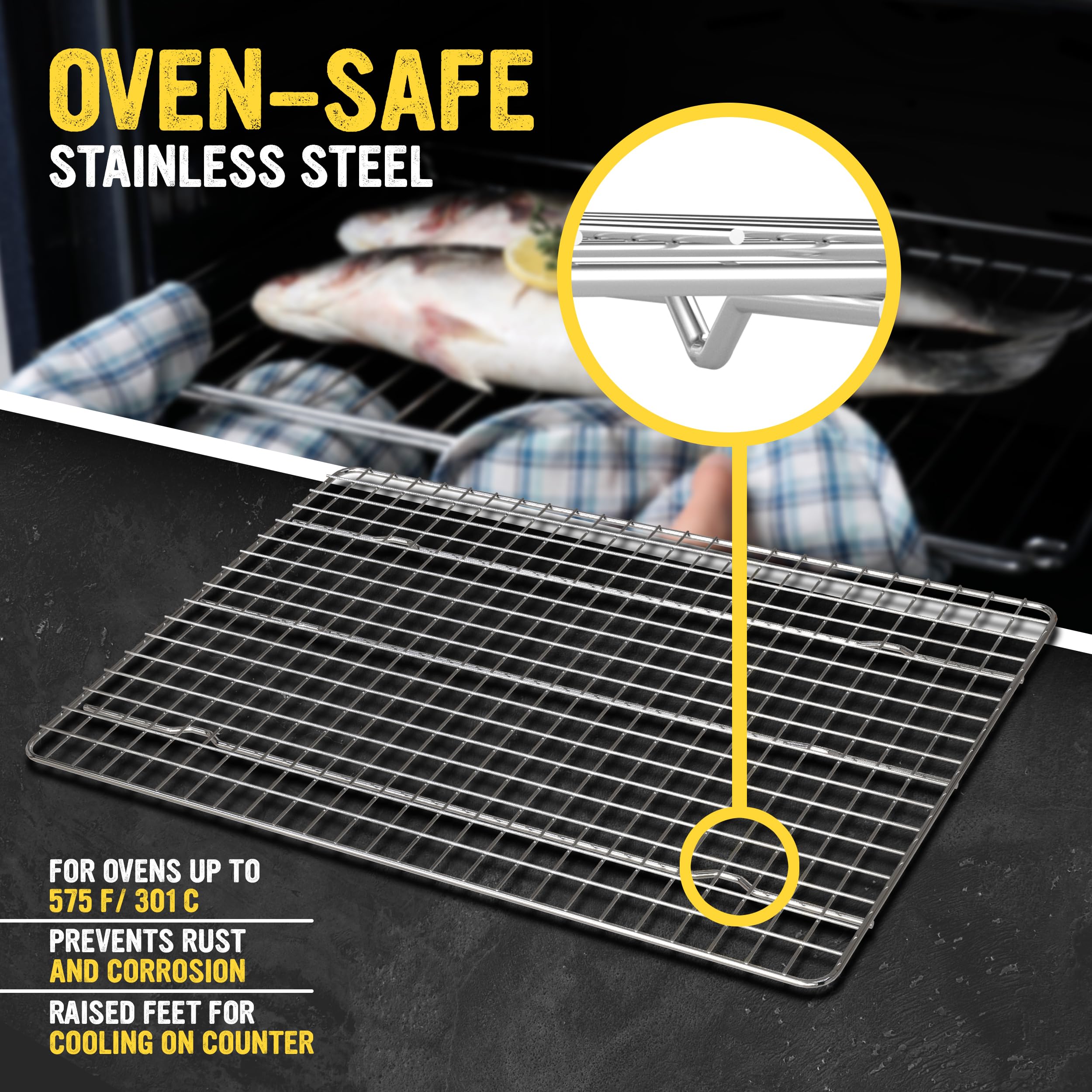 Stainless Steel Cooling Rack for Baking - 10x15 Inch Oven Safe Cookie & Jelly Roll Sheet Pan Rack - Perfect for Baking, Roasting, Grilling & Food Cooling - Ideal for Cookies, Cakes, Breads & Pastries