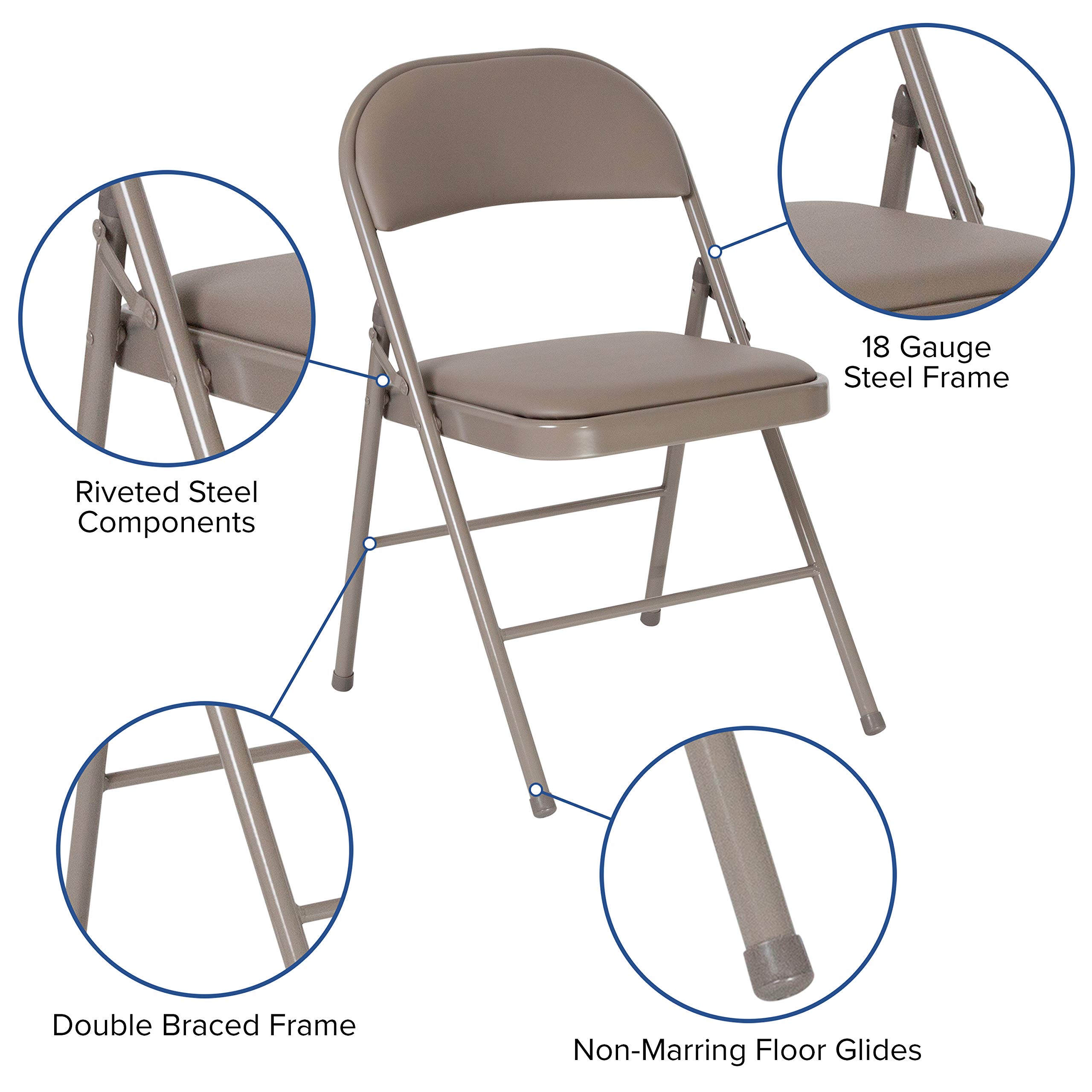 Flash Furniture HERCULES Series Heavy Duty Double Braced Gray Vinyl Folding Chair - Commercial Grade for Events, Parties, Banquets & Home Use