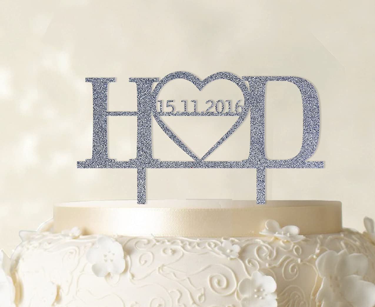 Custom Monogram Wedding Cake Topper - Personalized Cake Decorations with Color Options (5