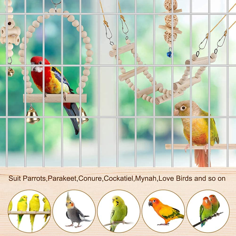 Colorful Bird Toys & Cage Accessories - Parrot Swing, Chewing Perch, Hammock & Climbing Ladder for Budgies, Conures, Cockatiels | Perfect for Playtime & Exercise in Bird Cages