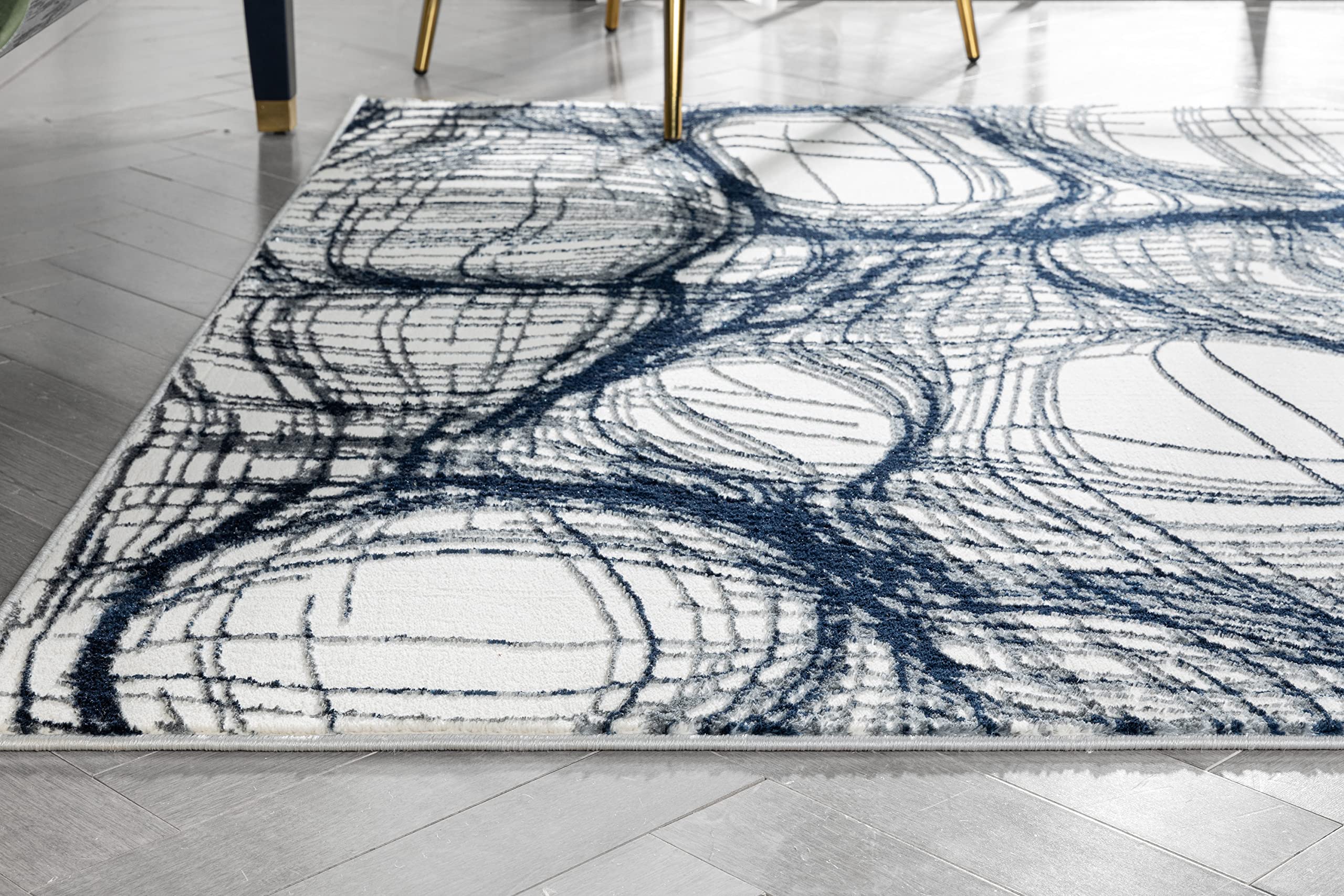 Well Woven Shoanae Abstract Blue Geometric Bubbles Soft Glam Area Rug 5x7 (5'3