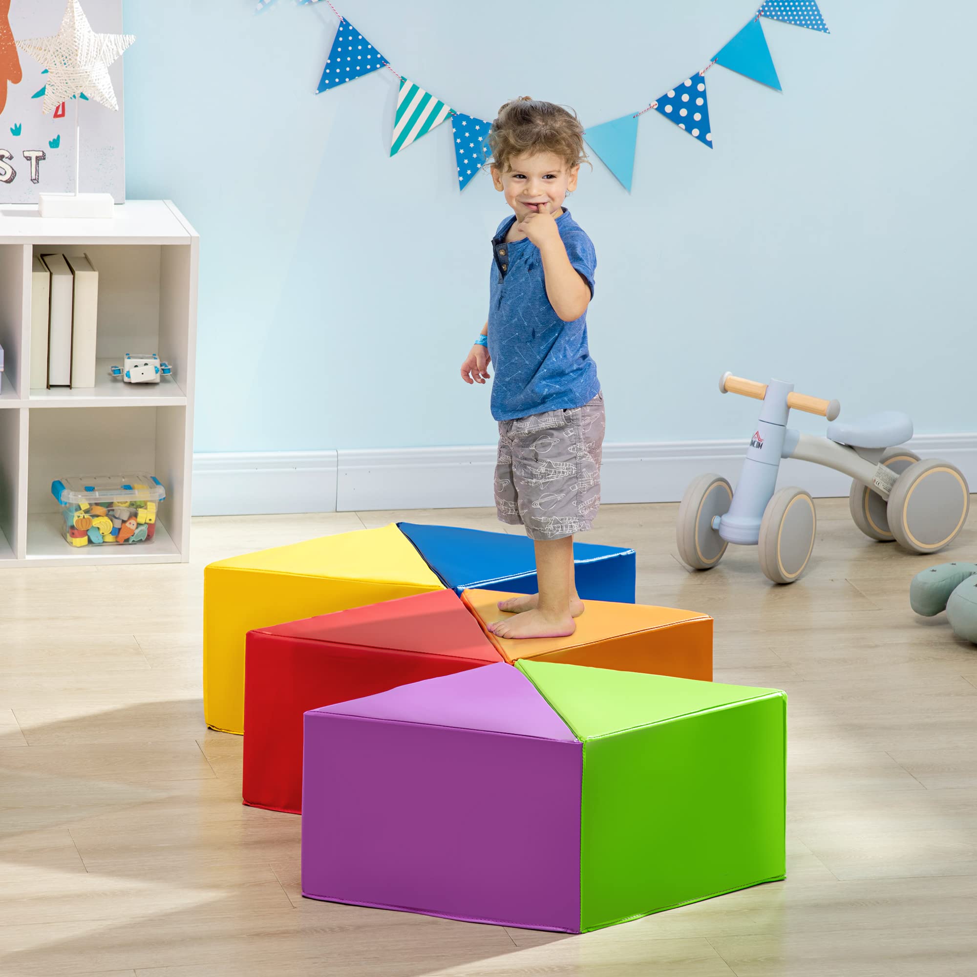 Qaba 6-Piece Rearrangeable Foam Playset for Toddlers - Soft Baby Play Equipment for Shape Discovery & Creativity - Easy-to-Clean Educational Toy for 12-24 Month Old Boys & Girls - Perfect for Nursery, Daycare & Indoor Playtime