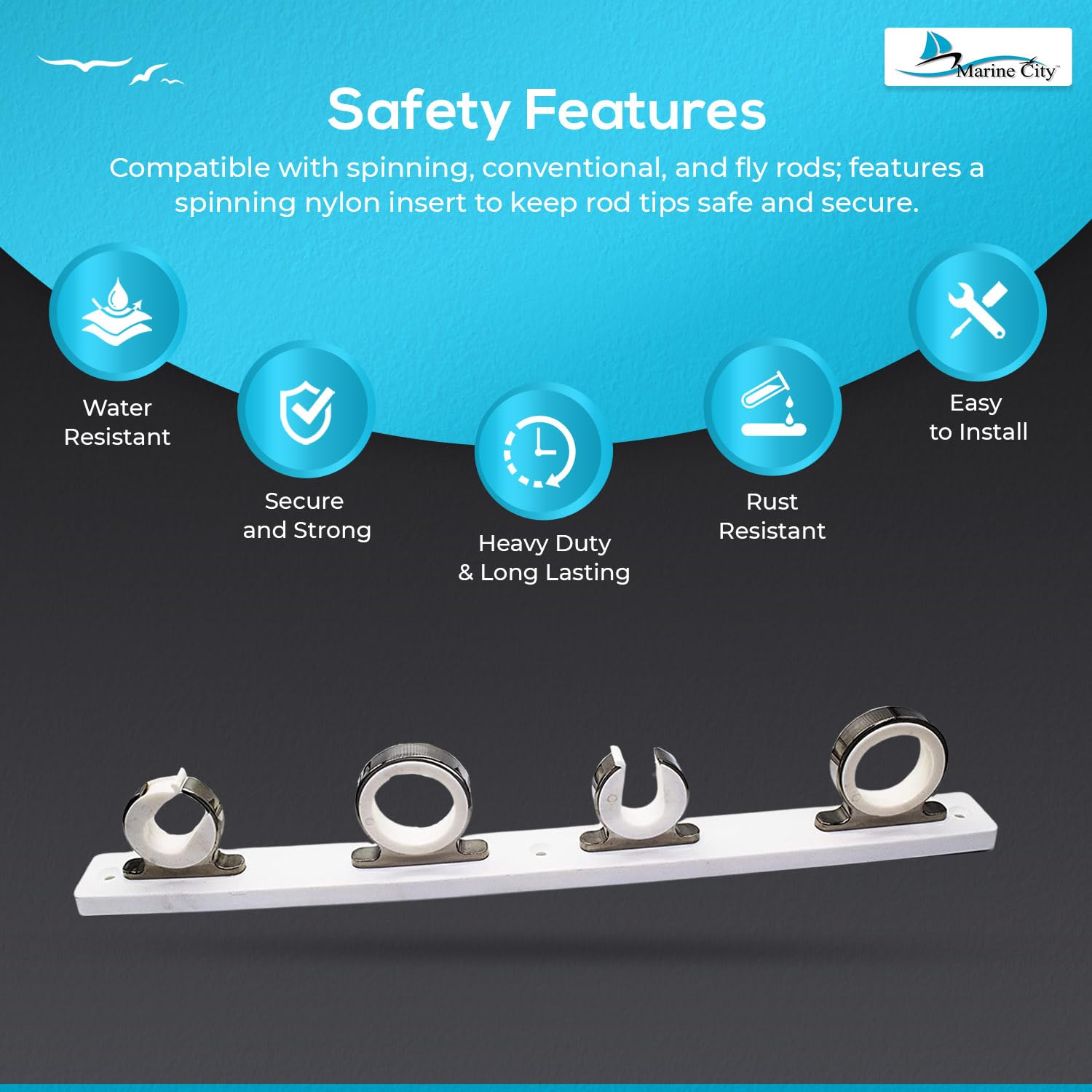 316 Stainless Steel Fishing Rod Holder Rack - White Poly Board with Smooth Polished Finish - Durable Marine & Boat Accessory for Fishing Rod Storage - Perfect for Yachts, Vans, Cars, Garages & Home Organization (1 Pack)
