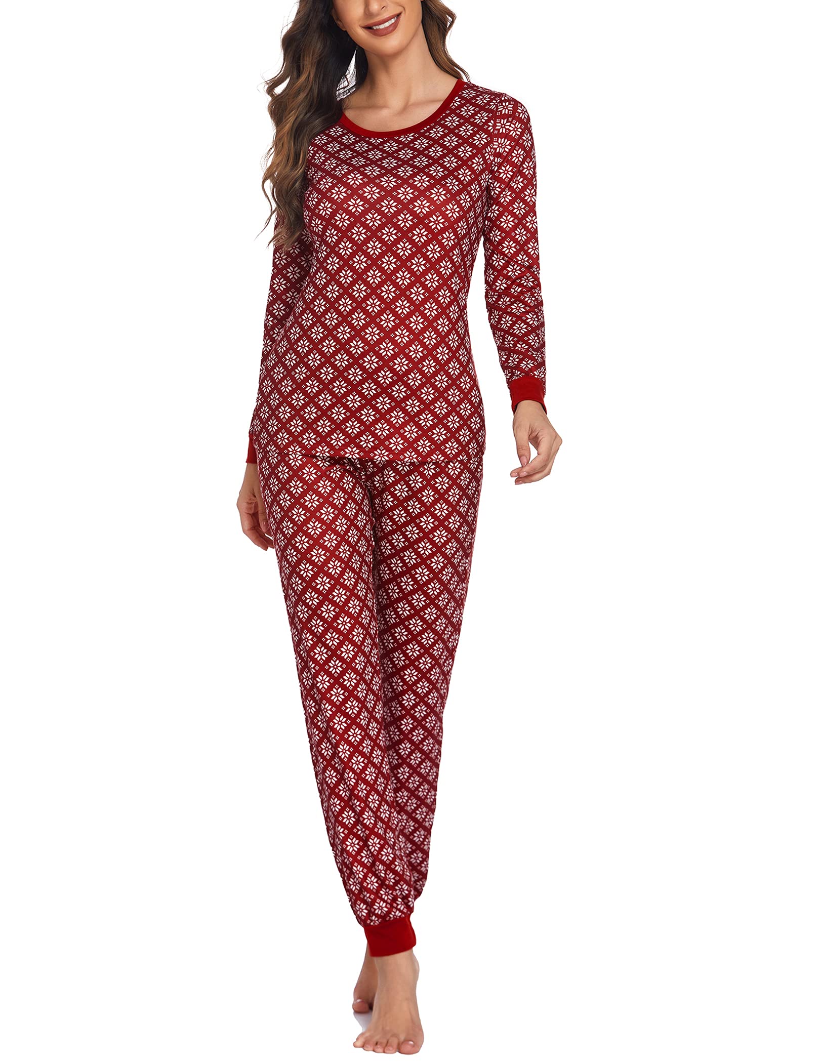 Ekouaer Women's Soft Long Sleeve Pajama Set with Jogger Pants & Pockets - Cozy Sleepwear & Lounge Outfit for Nighttime Comfort and Relaxing at Home