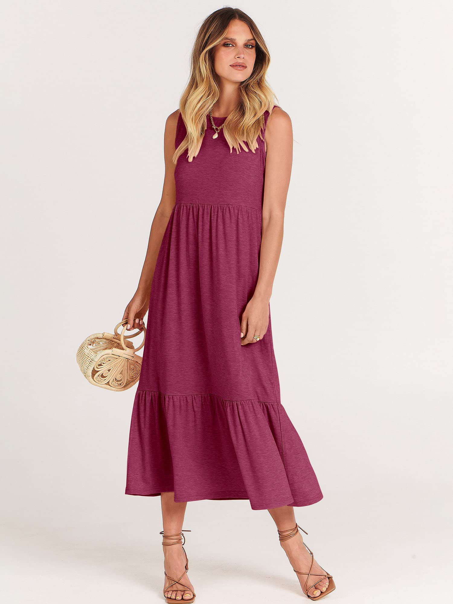 ANRABESS Women's Summer Sleeveless Crewneck Sundress - Flowy A-Line Tiered Maxi Beach Dress for Vacation, Casual Wear, and Outdoor Activities | Perfect for Beach Trips, Travel, and Summer Outings