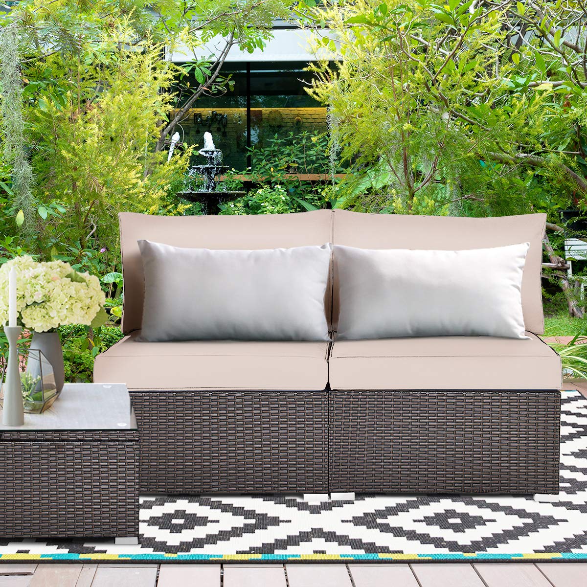 Tangkula 2-Piece Outdoor Wicker Armless Sofa Set with Thick Cushions - Patio Rattan Sectional Furniture for Balcony, Garden, Poolside & Backyard Relaxation (Black)