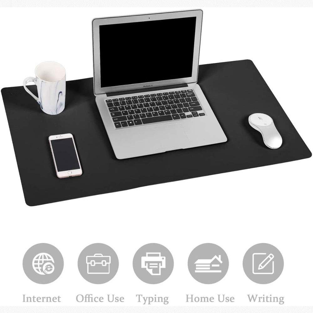 Premium PU Leather & Velvet Fabric Desk Mat - Waterproof, Anti-Slip Office Desk Blotter & Mouse Pad (800x400x2mm, Black) for Home & Office Workspace - Perfect for Laptops, Keyboards & Writing Comfort