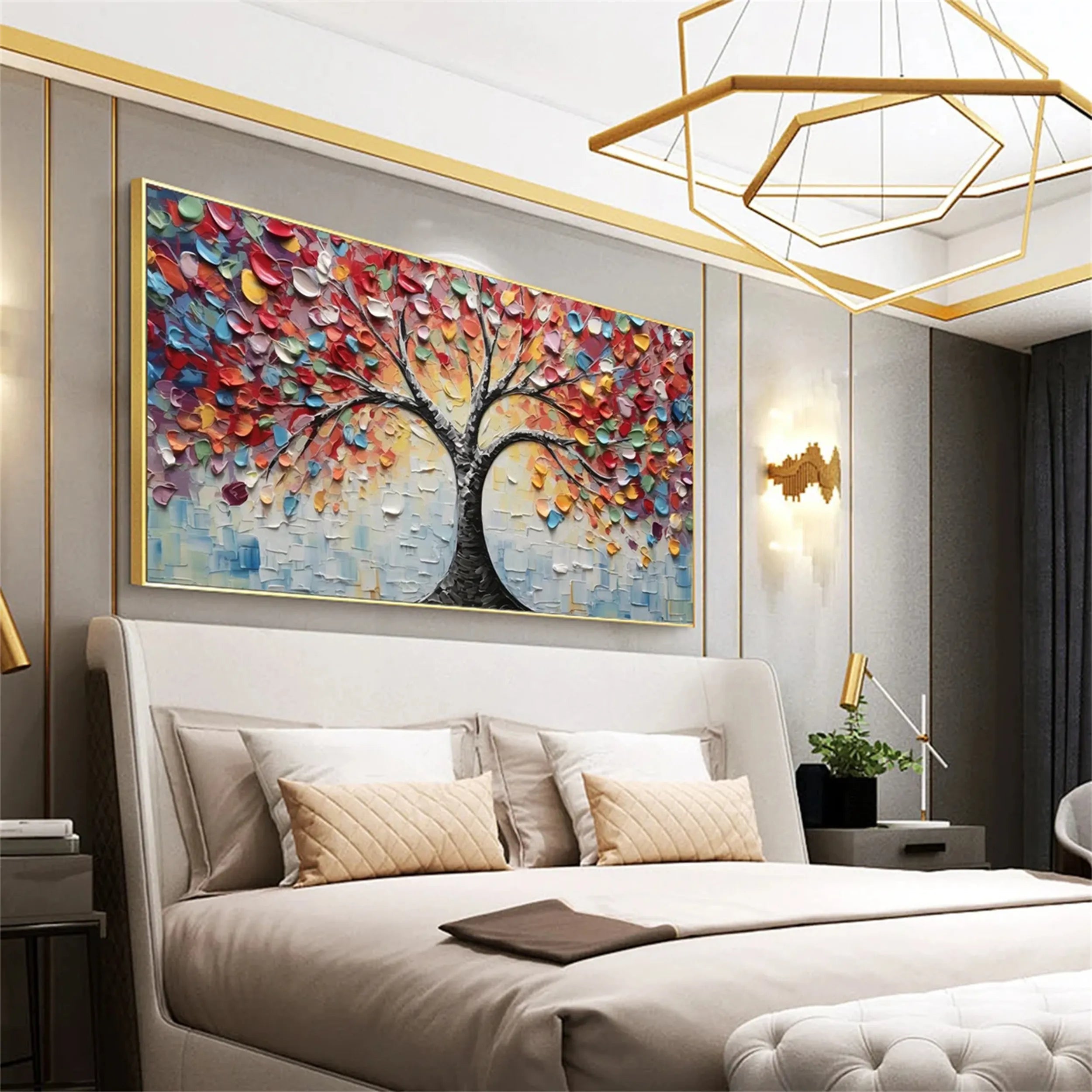 Beautiful Flower and Tree Painting #FT055 - Handmade Canvas Art for Home Decor, Living Room, Bedroom & Office Wall