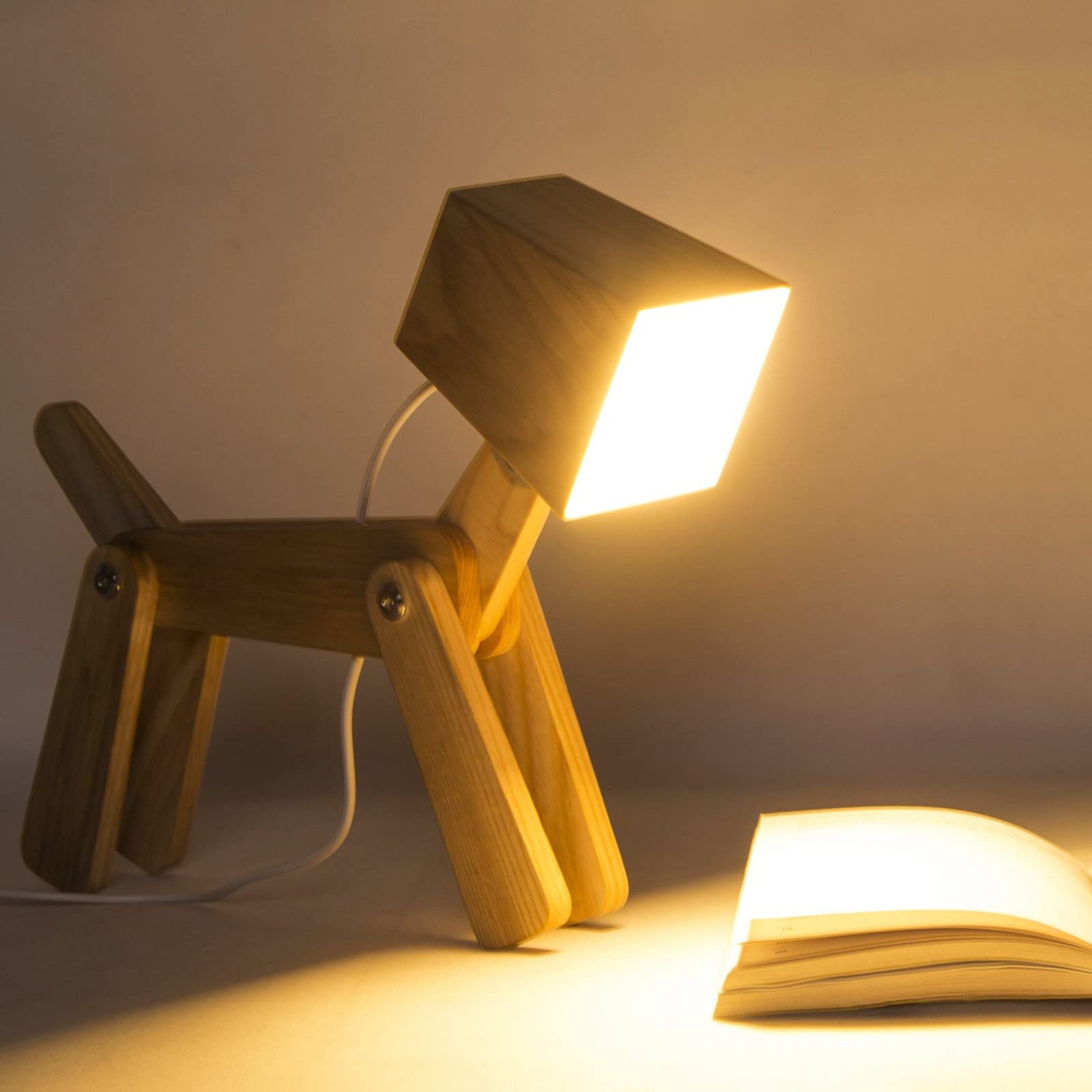 Adjustable Wooden Dog Table Lamp - Dimmable Touch Control, Warm White Eye-Caring LED Light for Desk, Bedside, Kids Room & Dorm Decor | Perfect for Reading, Study, Night Light and Home Office Lighting