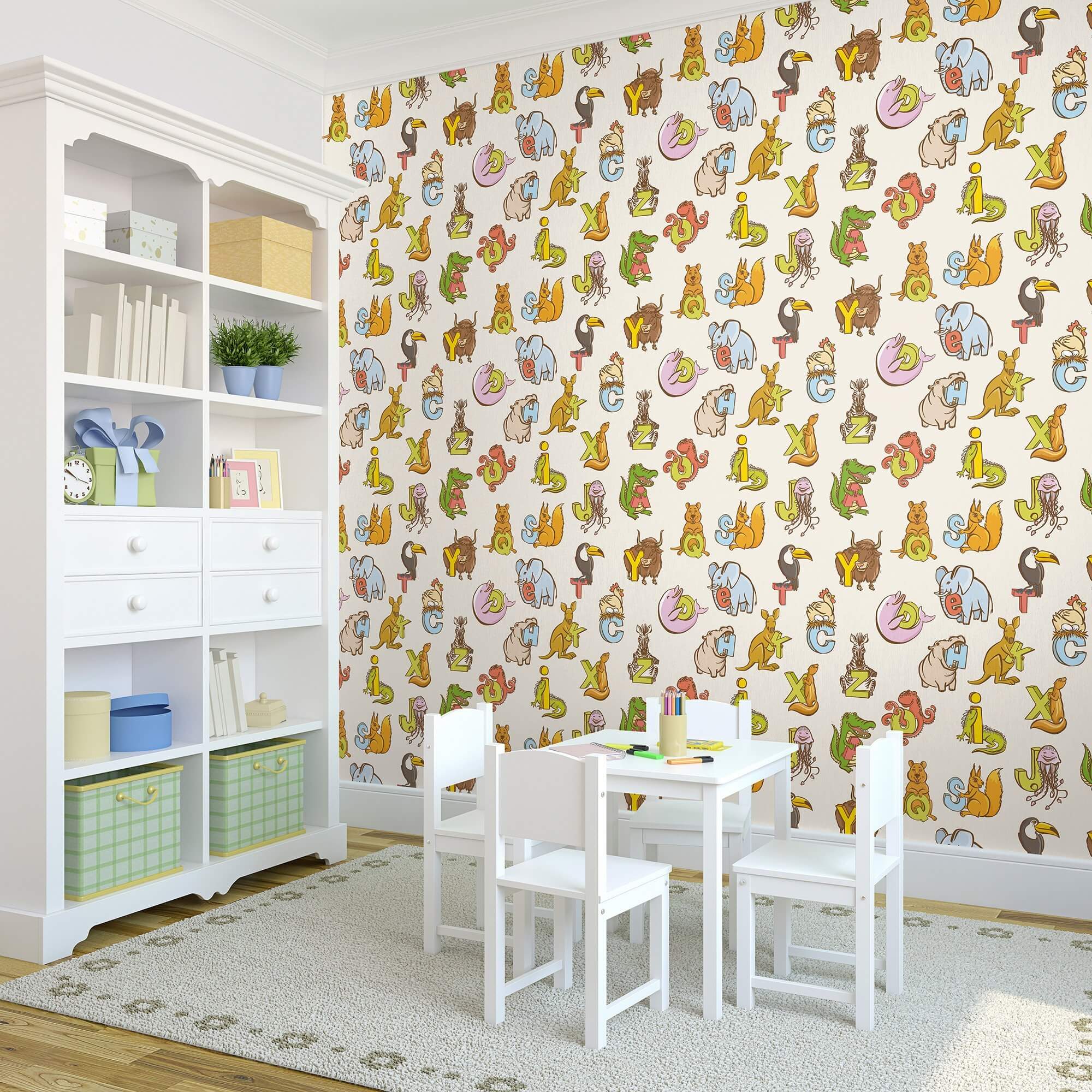 Eco-Friendly Green & Brown Educational Peel and Stick Wallpaper for Kids - Removable Nursery Decor for Bedroom, Classroom & Playroom Learning Spaces