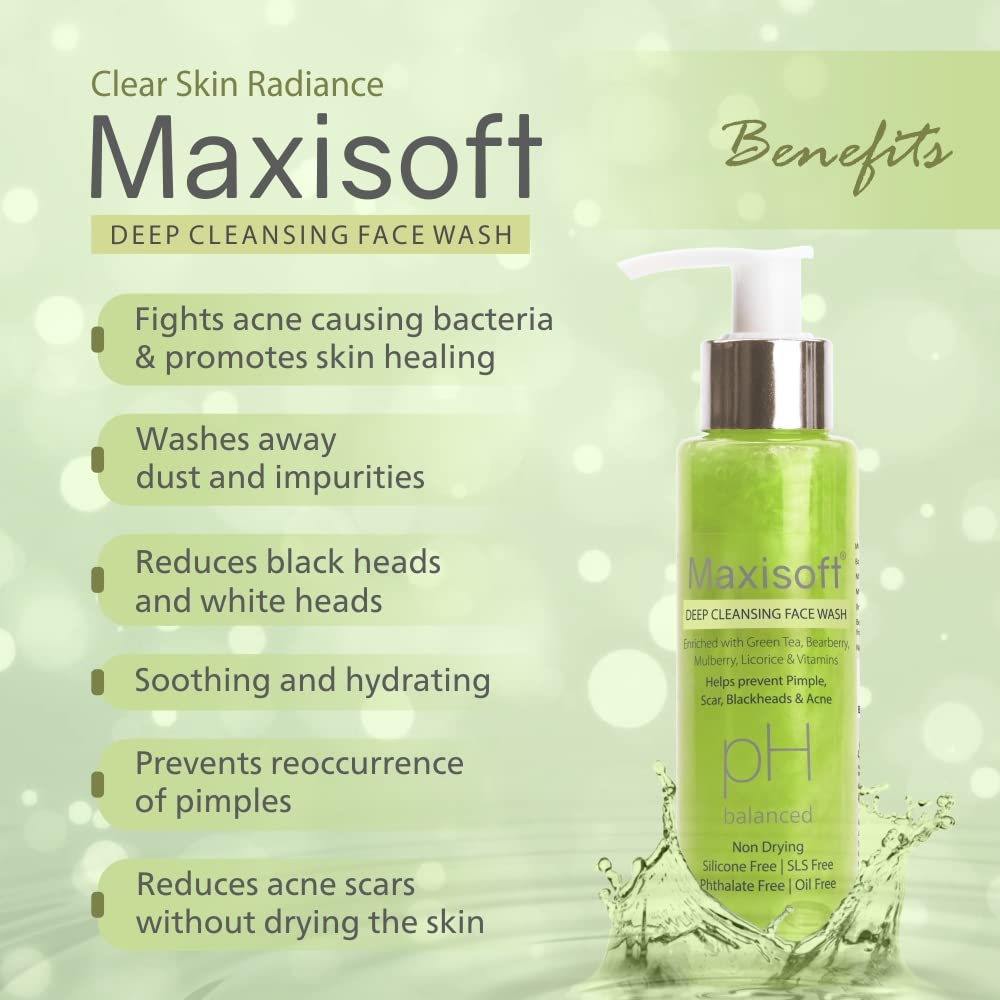 Maxisoft Deep Cleansing Face Wash for Normal & Oily Skin - Oil Control, Anti-Acne & Pimple Treatment | Nourishes Skin & Minimizes Pores | Paraben, Soap & Oil Free | Daily Use for Women & Men | 100ml | Perfect for Morning & Night Skincare Routine