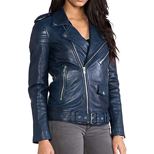 Women's Royal Blue Quilted Leather Bomber Jacket - Stylish Motorcycle Biker Outerwear for Casual Wear & Riding | Fashionable & Durable