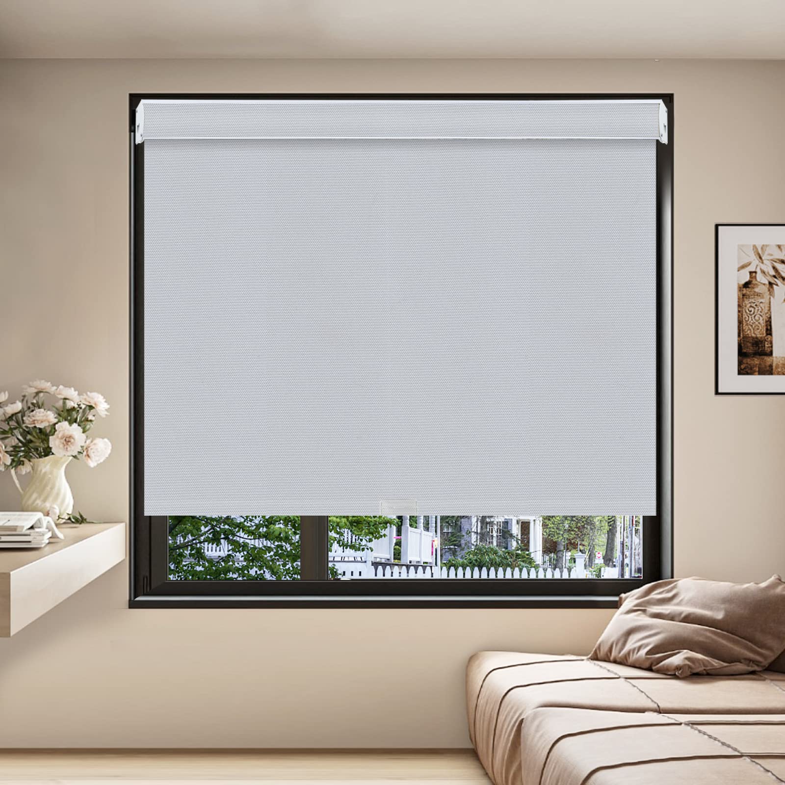 SUAKY Cordless Blackout Roller Shades - Light Grey Window Blinds for UV Protection & Energy Saving | Perfect for Windows, Doors & French Doors | Ideal for Bedrooms, Nurseries & Home Offices