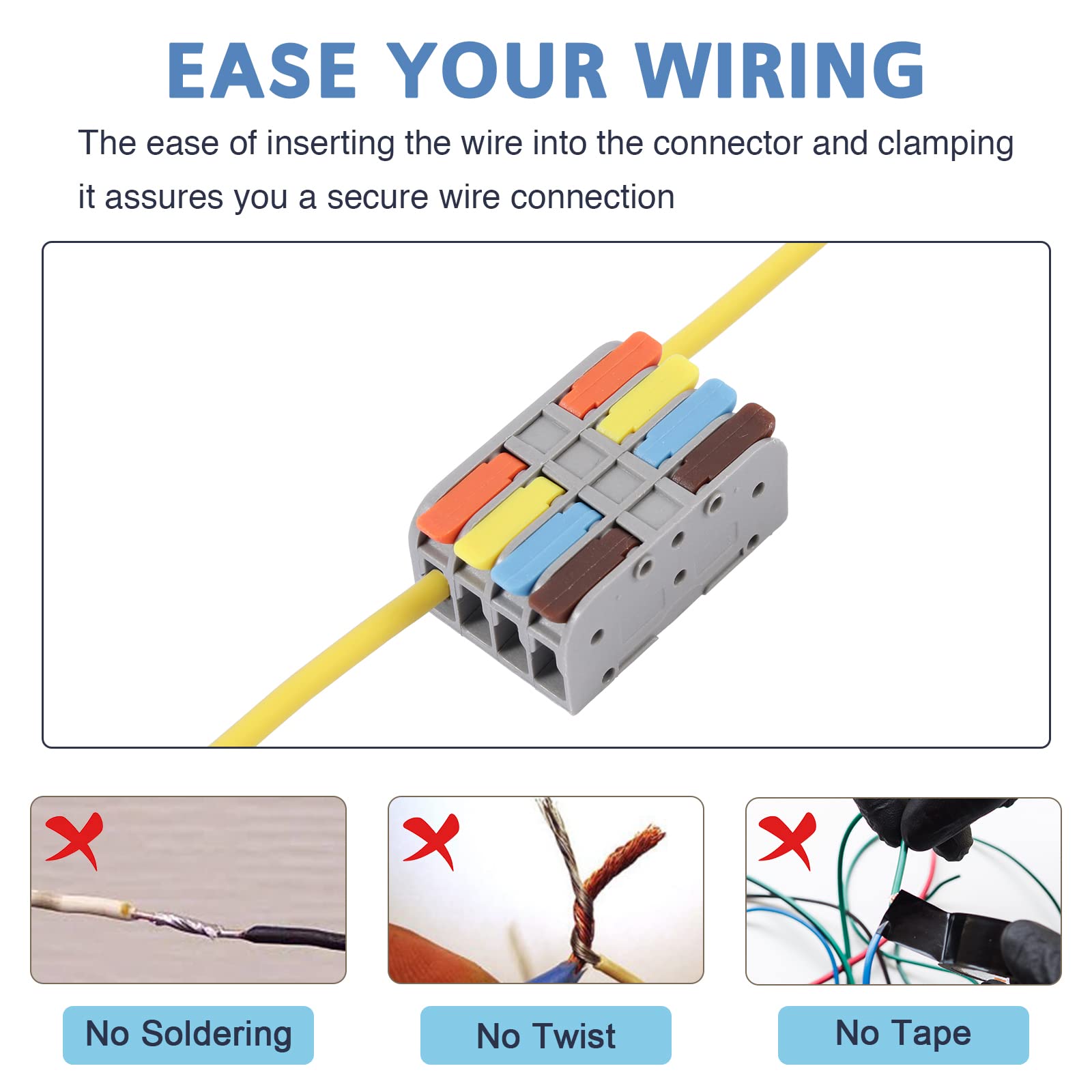 10PCS Lever Wire Connectors - Reusable Push-in Electrical Connectors for AWG 24-12 Wires, Hand Protecting 4 Conductor Terminal Blocks - Perfect for Home Wiring, DIY Projects, and Electrical Repairs