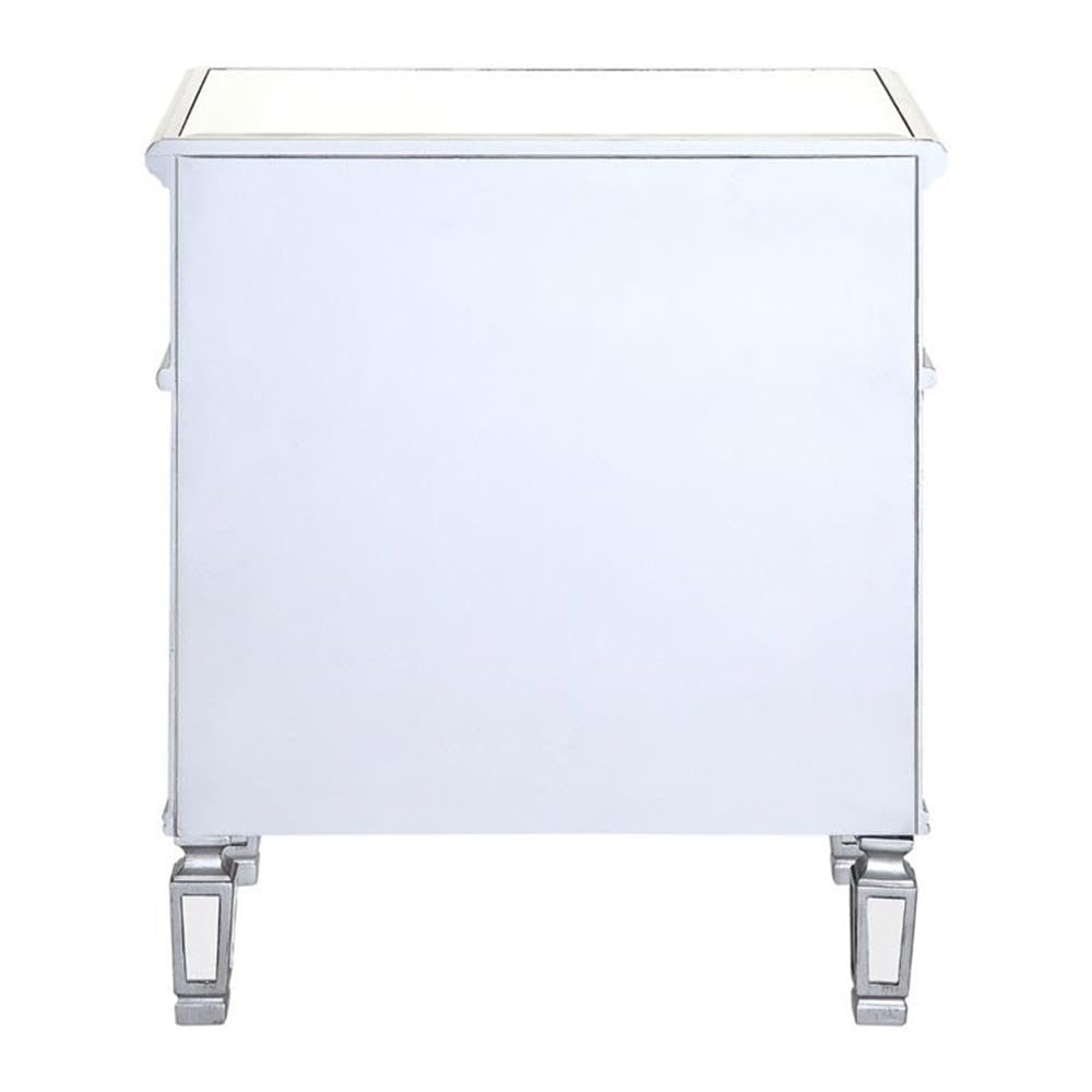 Beaumont Lane Silver Mirrored Nightstand with 1 Drawer & 1 Door - Elegant Bedside Cabinet for Bedroom Storage & Decor
