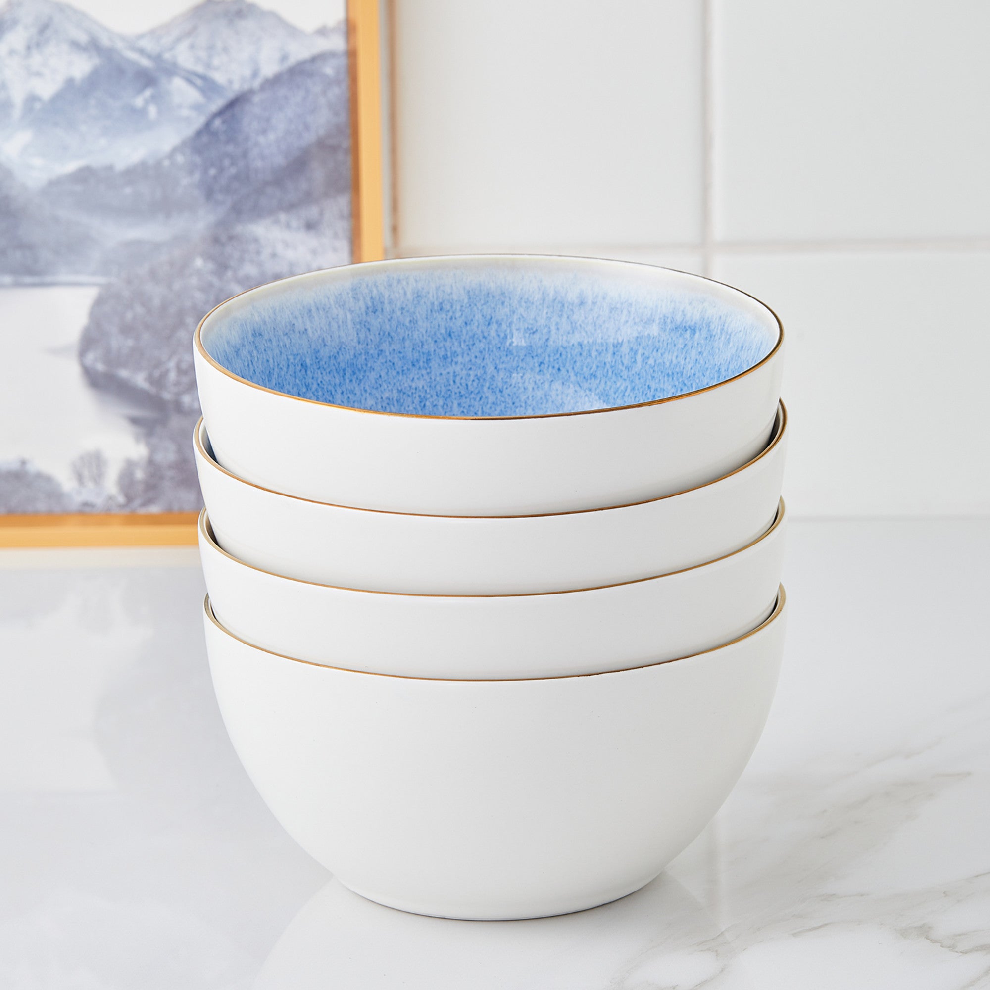 Josephine Porcelain Bowl - Handcrafted Blue Ceramic Soup Bowl with Floral Design | Perfect for Soup, Salad, Dessert & Home Decor