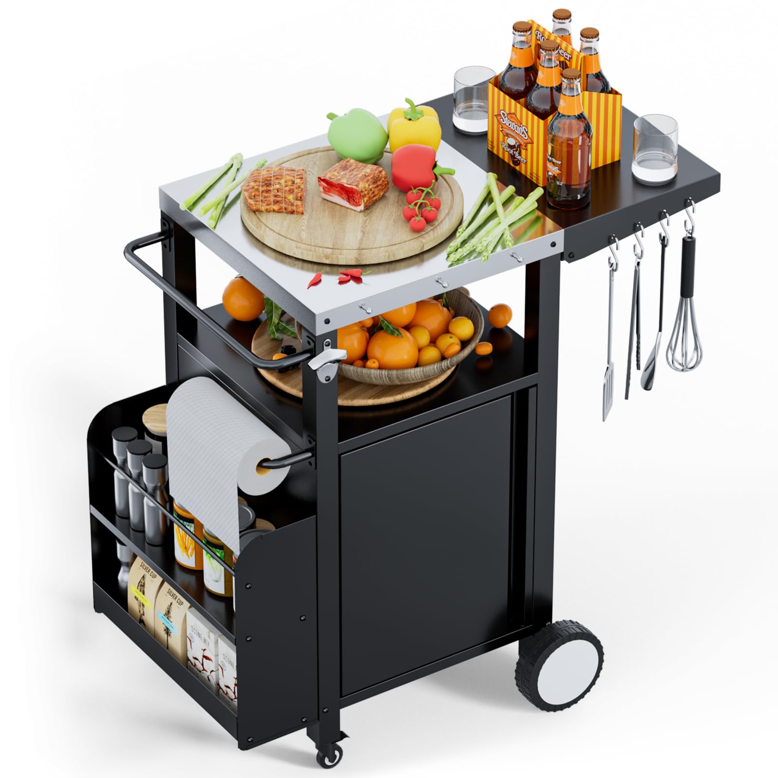 Portable Outdoor Grill Cart with Storage - Modular BBQ Island with Wheels, Waterproof Patio Kitchen Cabinet with Hooks & Spice Rack - Perfect for Backyard Cooking, Camping, and Tailgating Parties