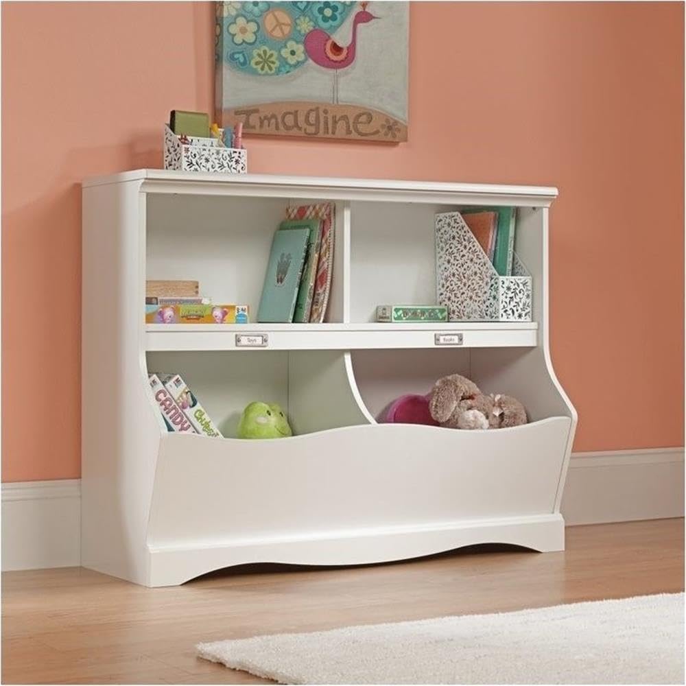 Pemberly Row Traditional Engineered Wood Bookcase & Footboard in White - Perfect for Home Office, Living Room & Bedroom Storage Solutions