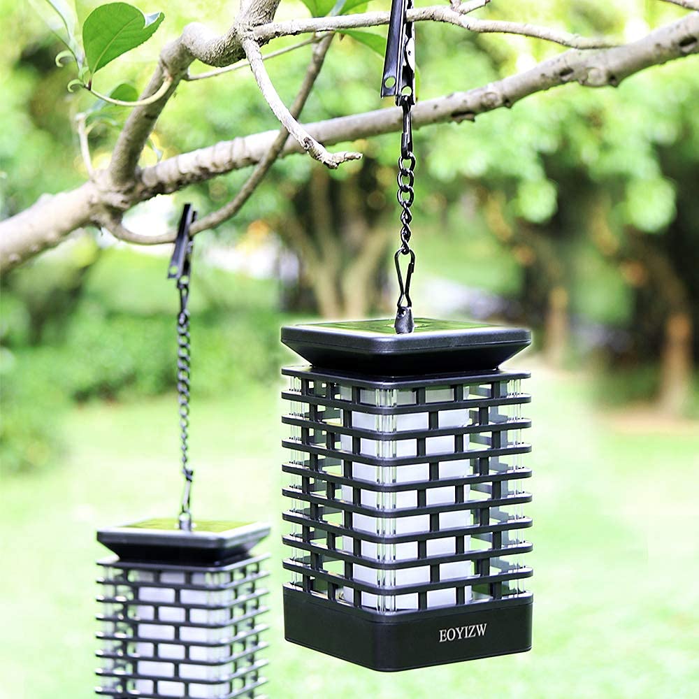 EOYIZW 99 LED Solar Lanterns with Flickering Flame Effect - 2 Pack Waterproof Outdoor Solar Lights for Garden, Patio, Yard, Porch, Lawn Decor - Blue Solar Lanterns for Romantic Ambiance & Holiday Lighting