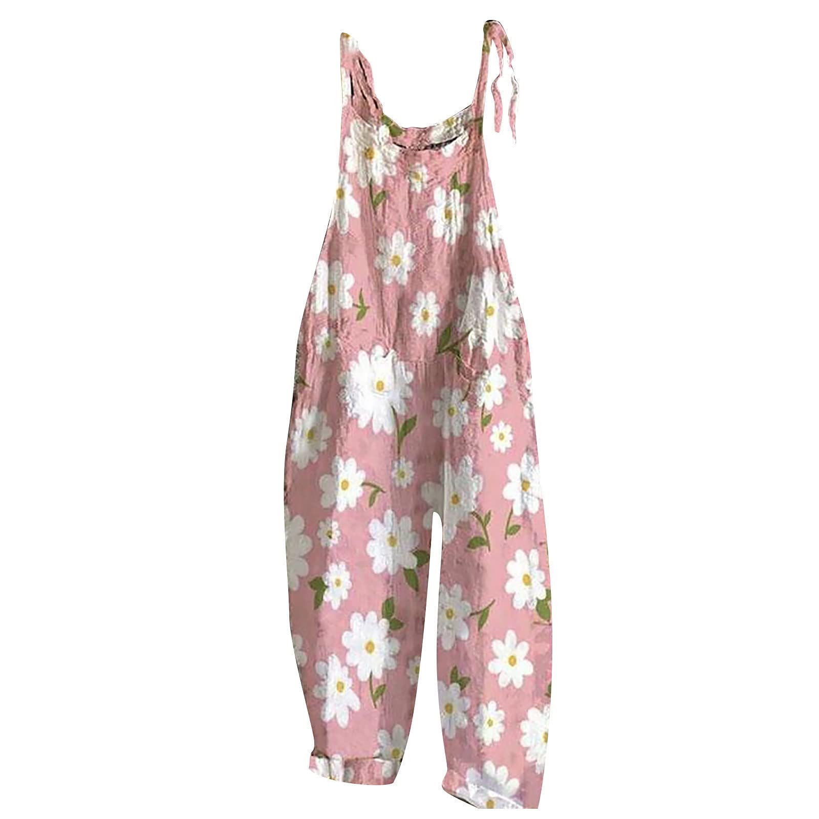 Women's Floral Cotton Jumpsuit - Sleeveless Spaghetti Strap Romper with Tie Detail | Casual & Dressy Overalls for Summer, Beach, Party & Everyday Wear