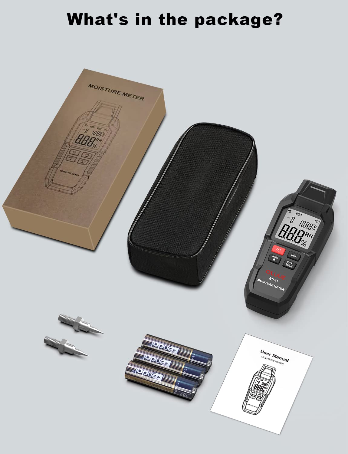 Digital Moisture Meter with Replaceable Pins - Wood Moisture Tester for Building, Floor & Drywall - Backlit LCD Display & Temperature Measurement - Ideal for Home Inspection, Construction & DIY Projects