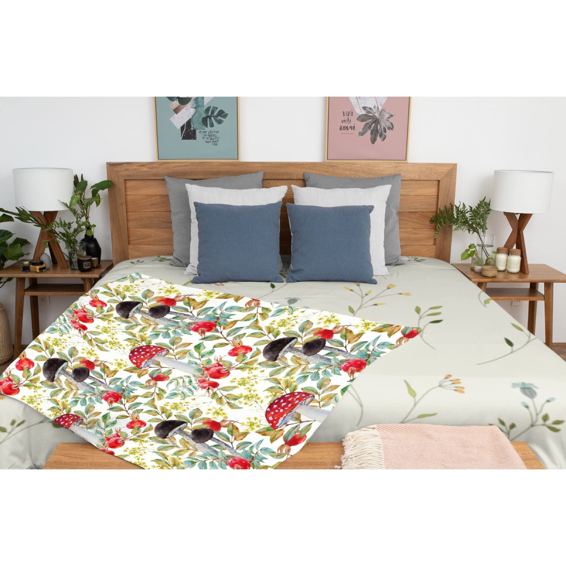 **Avalokitesvara Mushroom Autumn Leaves Flannel Blanket - Ultra Soft & Warm 40x30 Inch Cozy Throw for Bed, Couch, Sofa - Perfect for Pets, Fall Decor & Home Comfort**