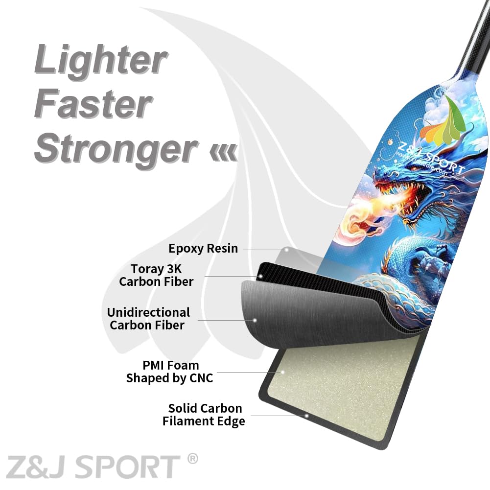 Z&J SPORT IDBF Approved Carbon Fiber Adjustable Dragon Boat Paddle with Dragon Graphic & T-Handle - Perfect for Competitive Racing & Team Training