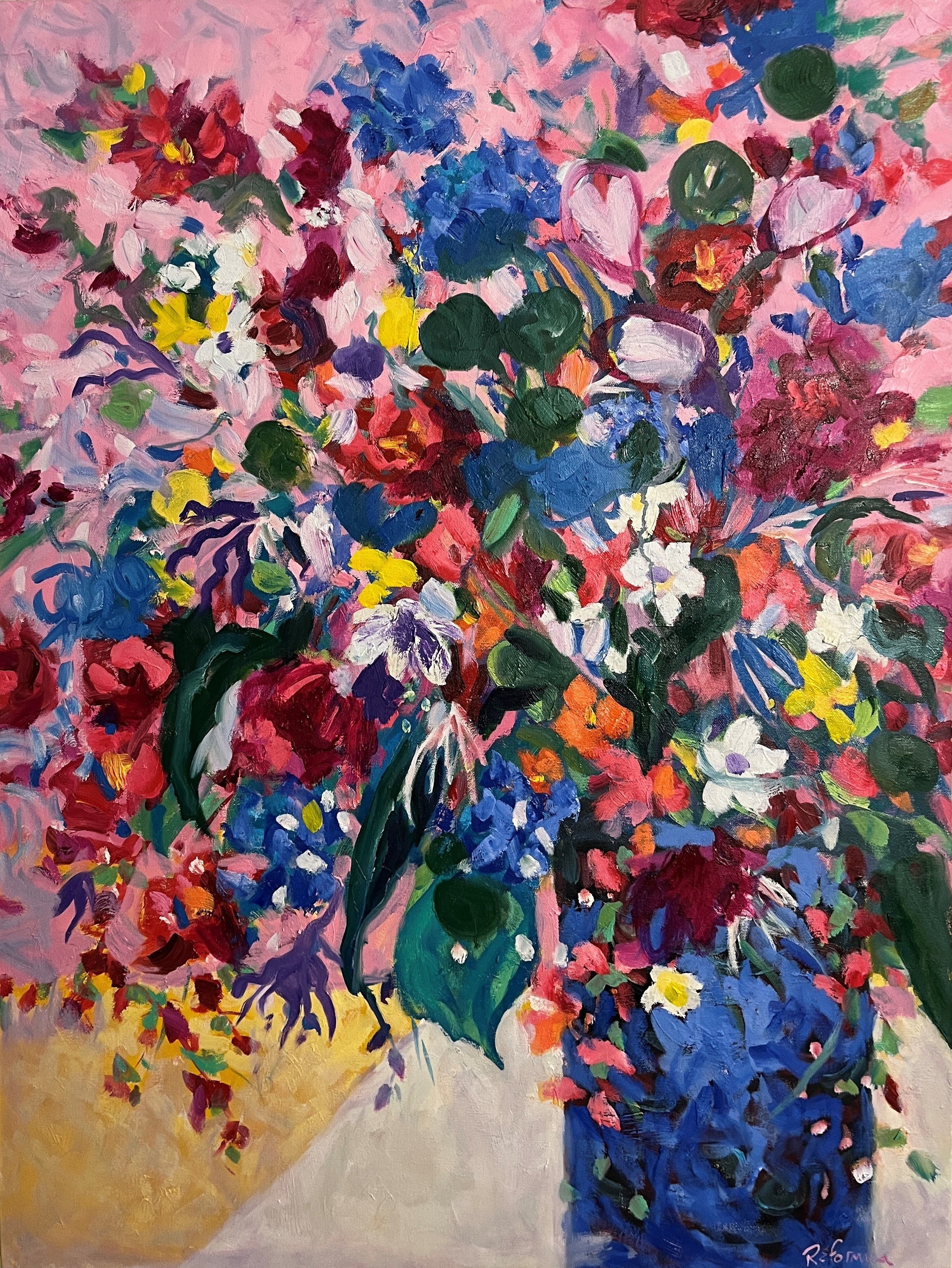 Ruth Formica: Flowers in a Blue Vase - Handmade Ceramic Artwork for Home Decor & Gift Giving | Perfect for Living Room, Bedroom, or Office Display