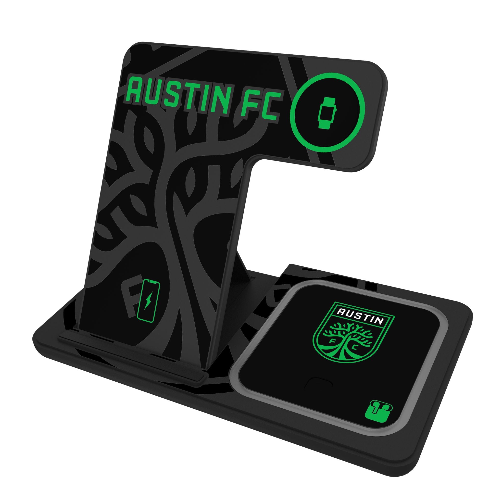Austin FC Monocolor Tilt 3-in-1 Wireless Charging Station for iPhone, Android & AirPods | Fast Charging Stand for Home, Office & Travel