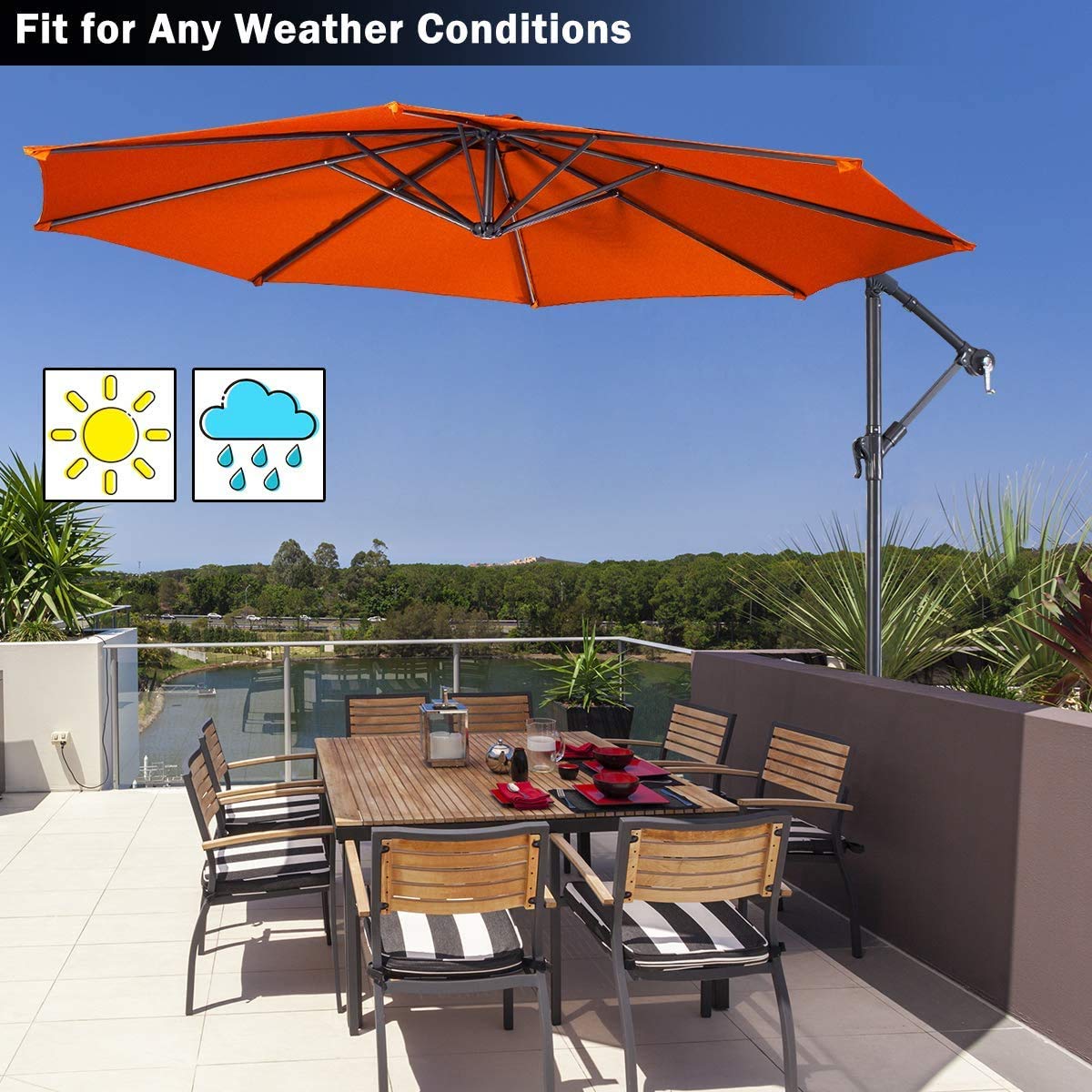 10 FT Outdoor Hanging Patio Umbrella with Crank System - Cantilever Banana Market Umbrella for Garden, Deck, Backyard & Poolside | Durable Polyester Fabric for Sun Protection & Outdoor Relaxation