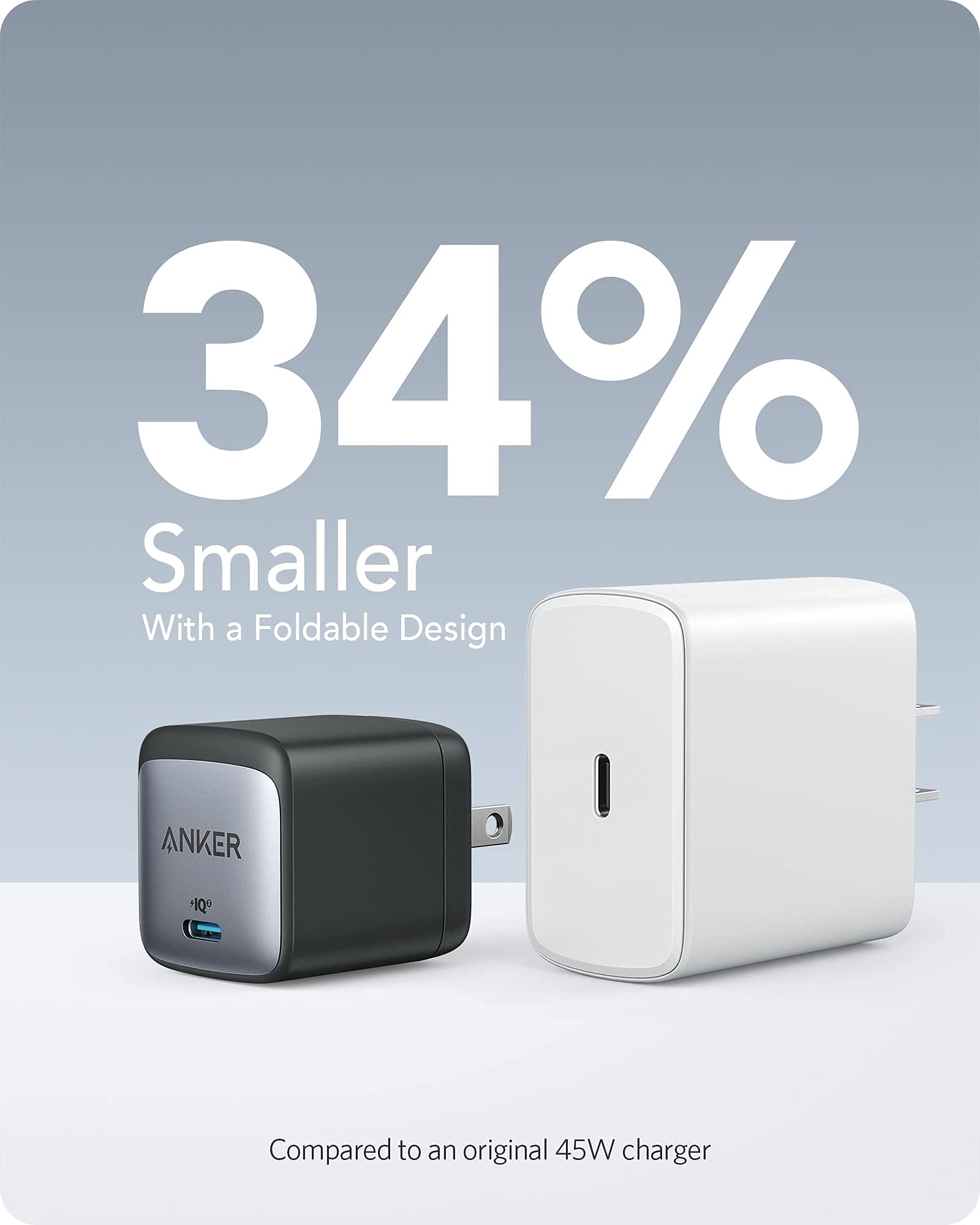 Anker 45W USB C GaN II PPS Fast Charger, Compact Foldable Power Adapter for MacBook Pro, Galaxy S23, iPhone 15, Steam Deck - Perfect for Travel, Office & Home Use