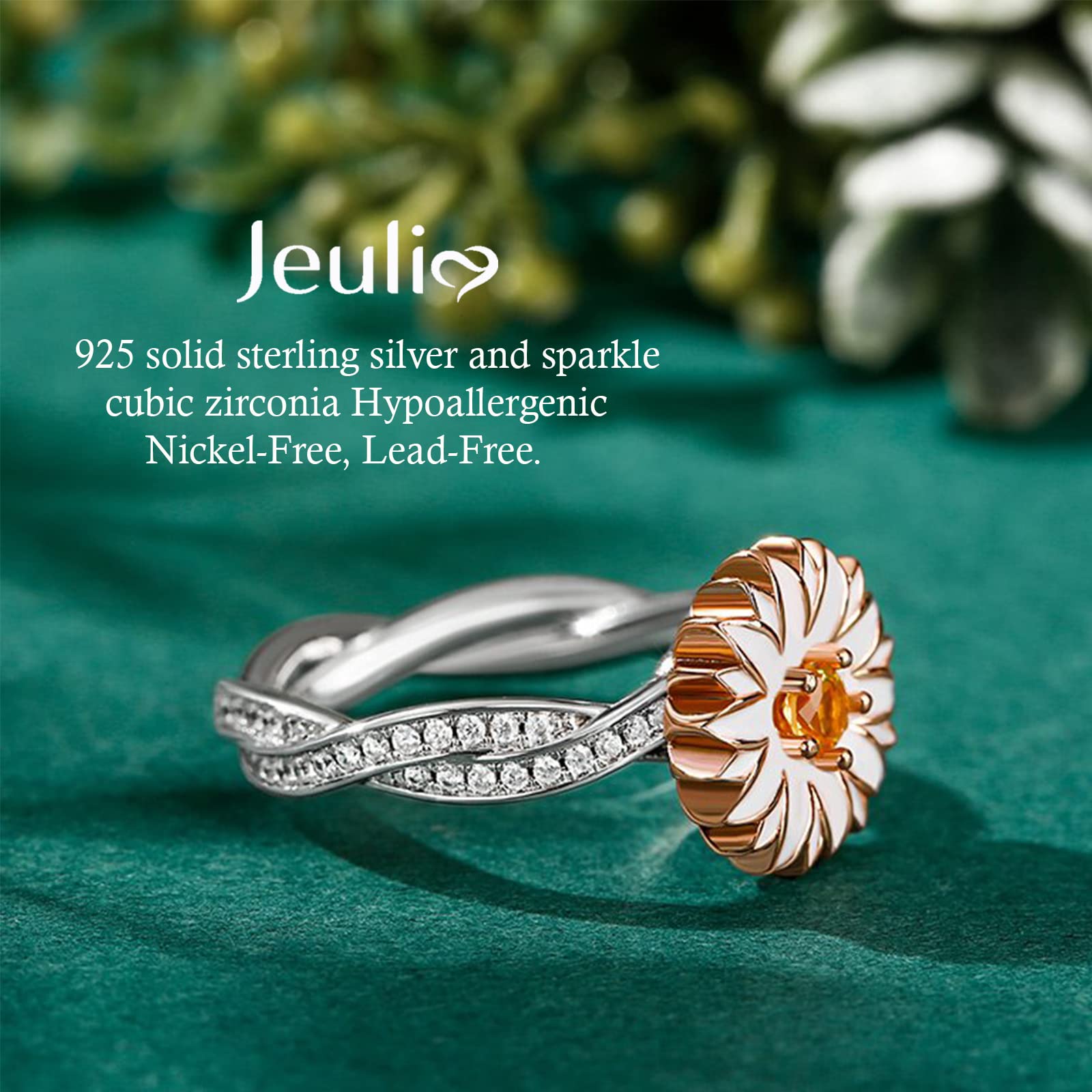 Jeulia Sterling Silver Daisy Flower Rotating Fidget Ring for Women - Cubic Zirconia Anxiety Relief Engagement Promise Ring with Birthstone & Gift Box - Perfect for Valentine's Day, Stress Relief & Everyday Wear