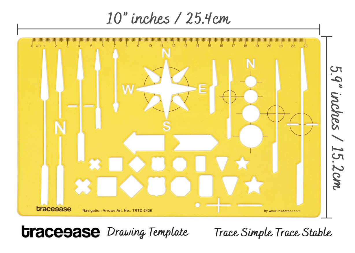 TraceEase Map Drafting Navigation Arrows Template Drawing Stencil - Professional Measuring Ruler for Architects & Engineers - Perfect for Blueprint Design, Urban Planning & DIY Projects