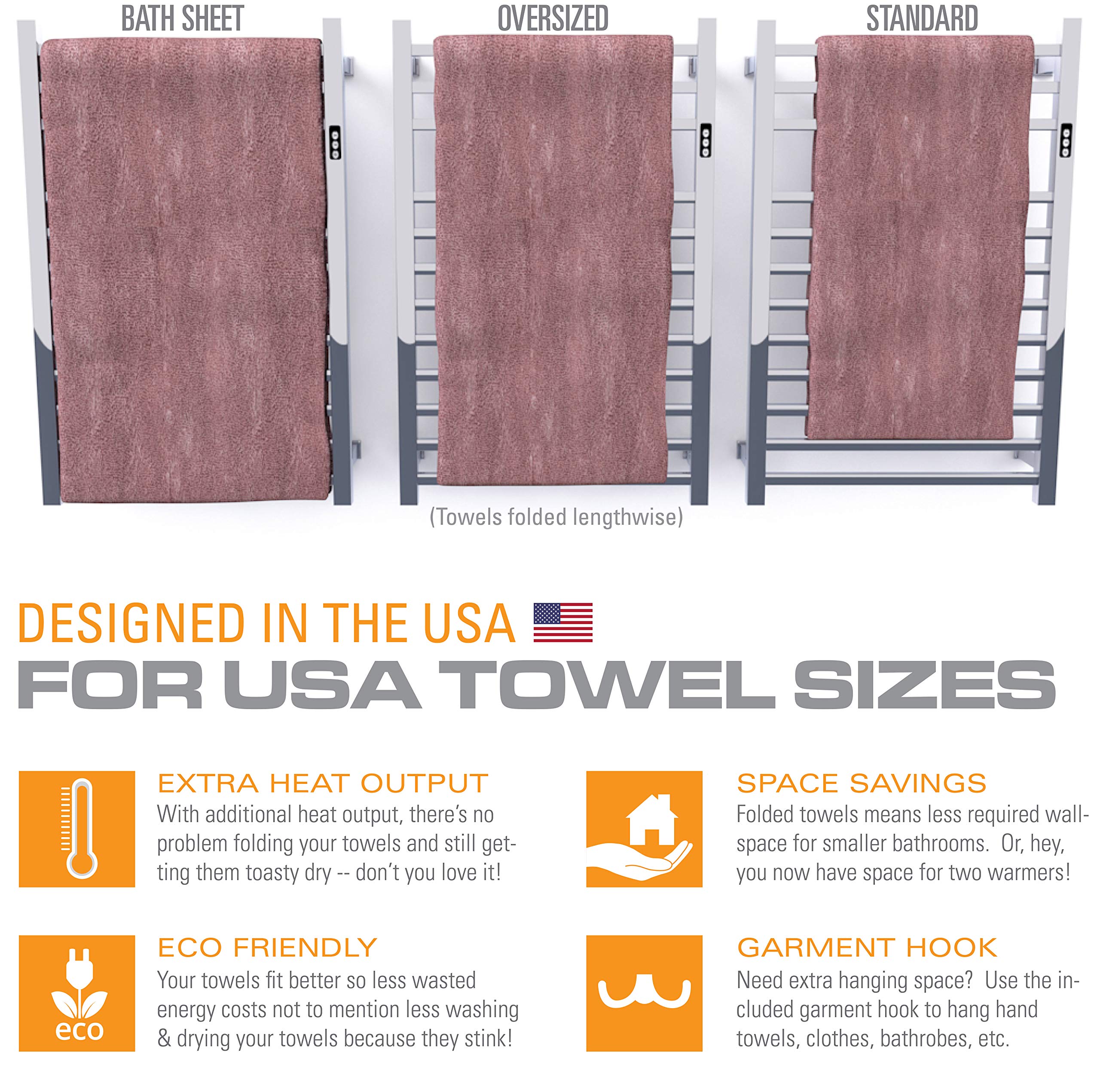 Brandon Basics Wall Mounted Electric Towel Warmer with Timer - Hardwired & Plug-in Options - Polished Chrome Finish - Perfect for Bathrooms, Spas & Luxury Homes