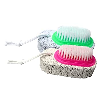 2 in 1 Foot Brush with Pumice Stone - Exfoliating Callus Remover for Soft Smooth Feet - Perfect for Pedicure, Home Spa & Dead Skin Care