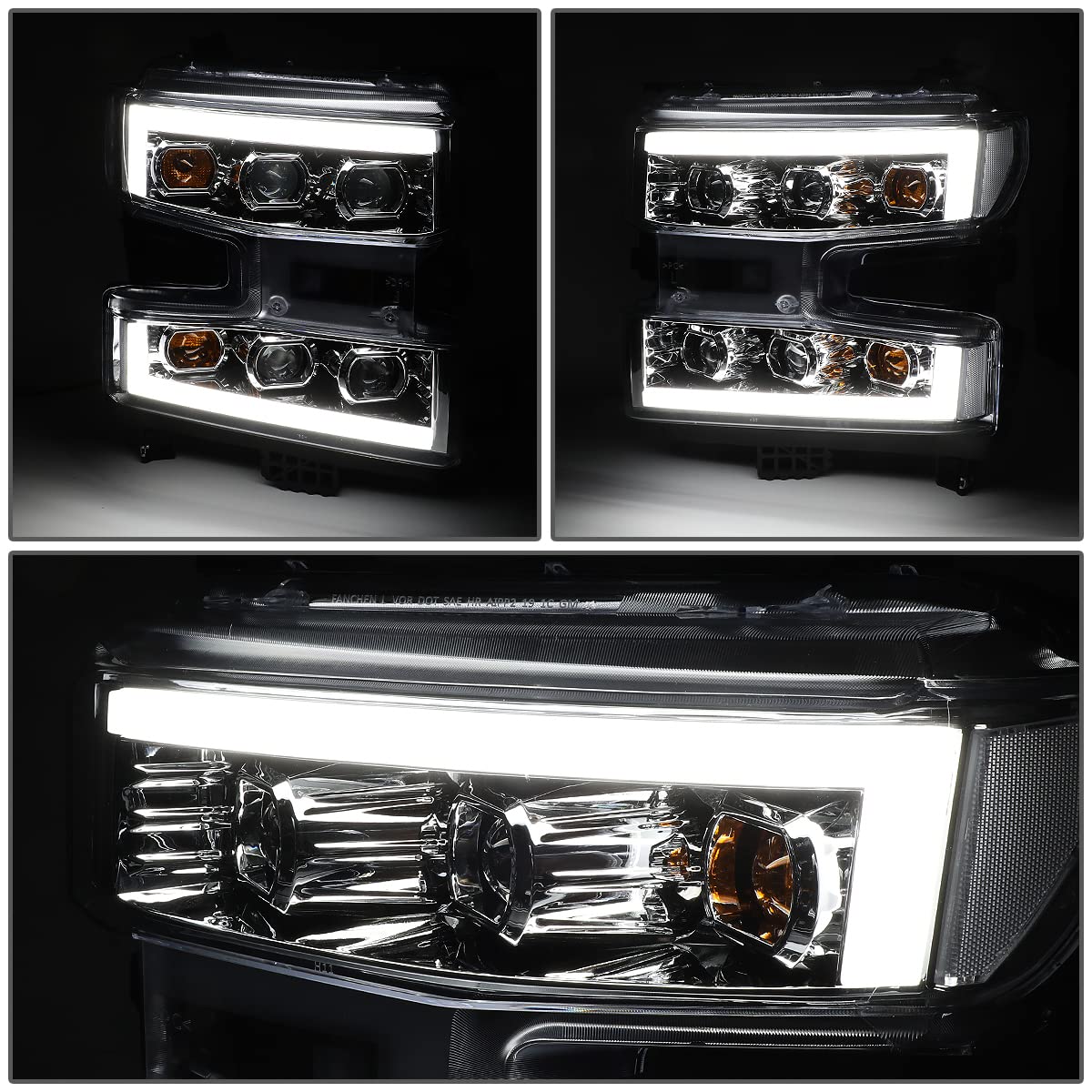DNA MOTORING LED Light Bar Headlights for 19-22 Silverado 1500 - Chrome/Clear - Off-Road Lighting Upgrade
