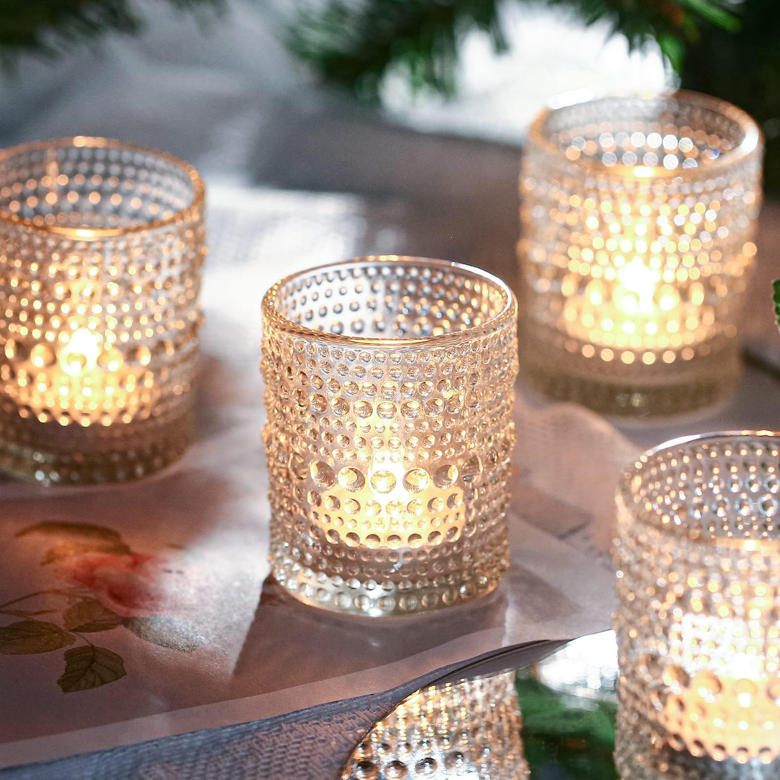 24 Pack Clear Glass Votive Candle Holders - Small Tea Light Candle Containers for Weddings, Parties, Table Decor & Home Centerpieces (6 oz) - Perfect for Romantic Ambiance, Dinner Settings & Holiday Decorations