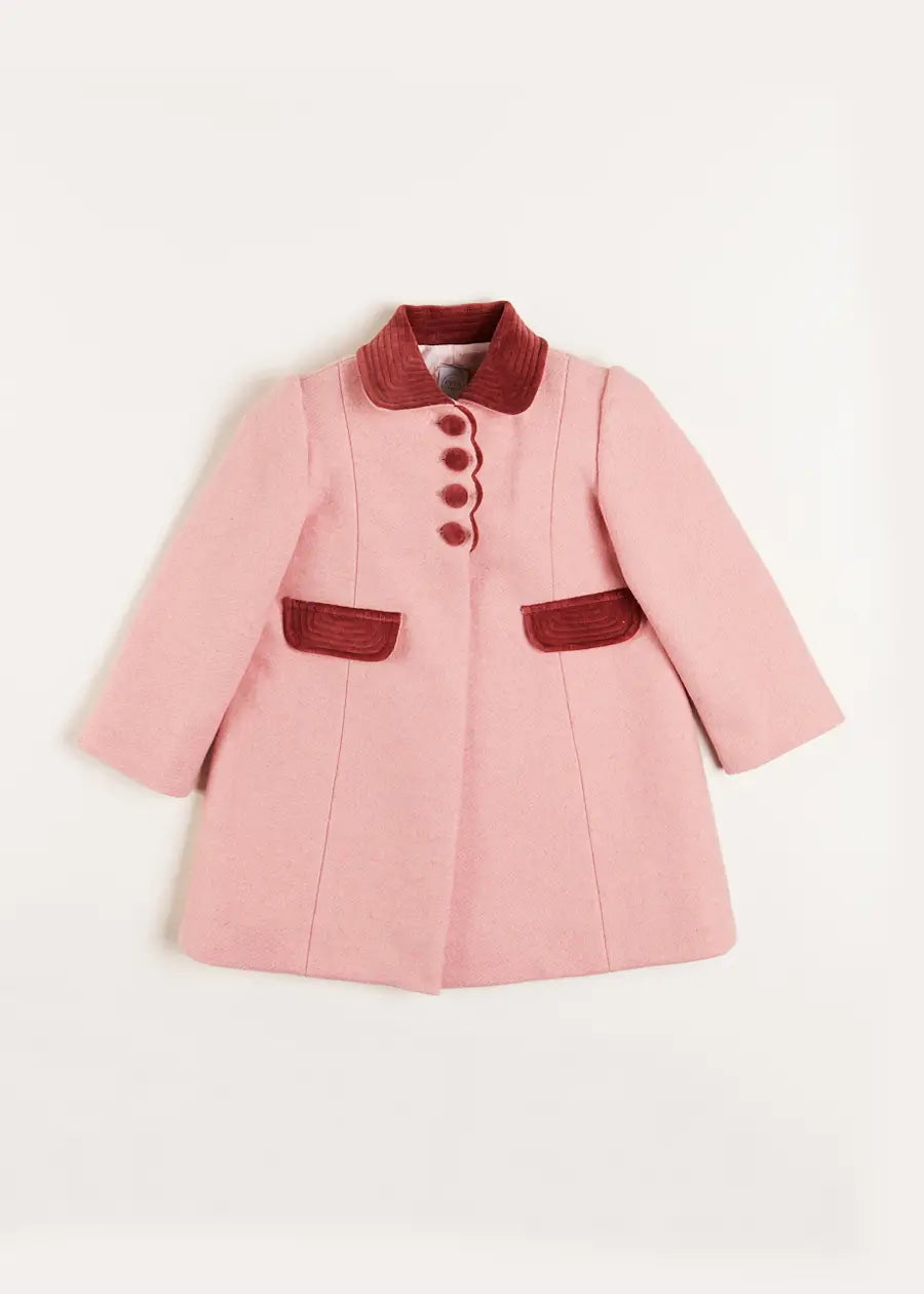 Pink Single Breasted Scallop Detail Coat for Girls (2-10 Years) - Perfect for School, Parties & Special Occasions