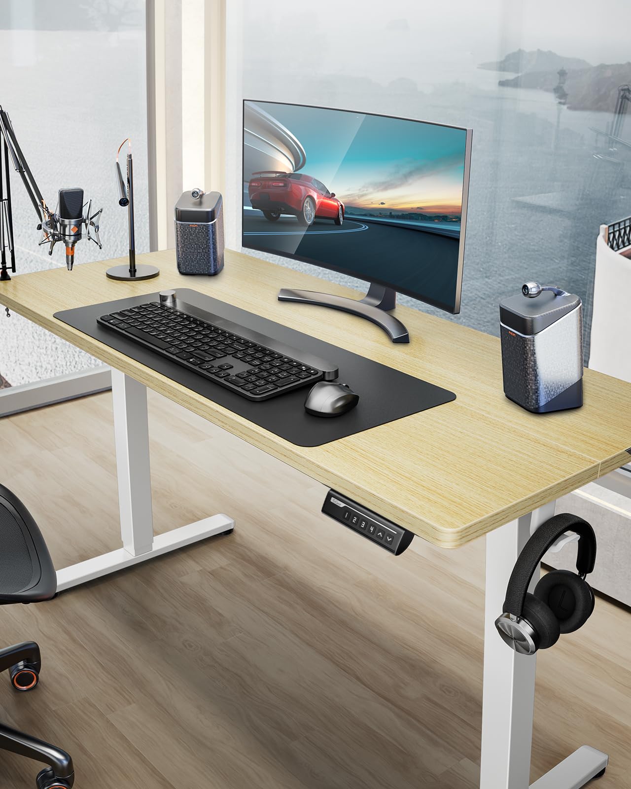 ErGear Electric Standing Desk - 63 x 28 Inches Adjustable Height Sit Stand Desk with Memory Function, Two-Piece Desktop (Natural) - Perfect for Home Office, Gaming & Workspace Setup