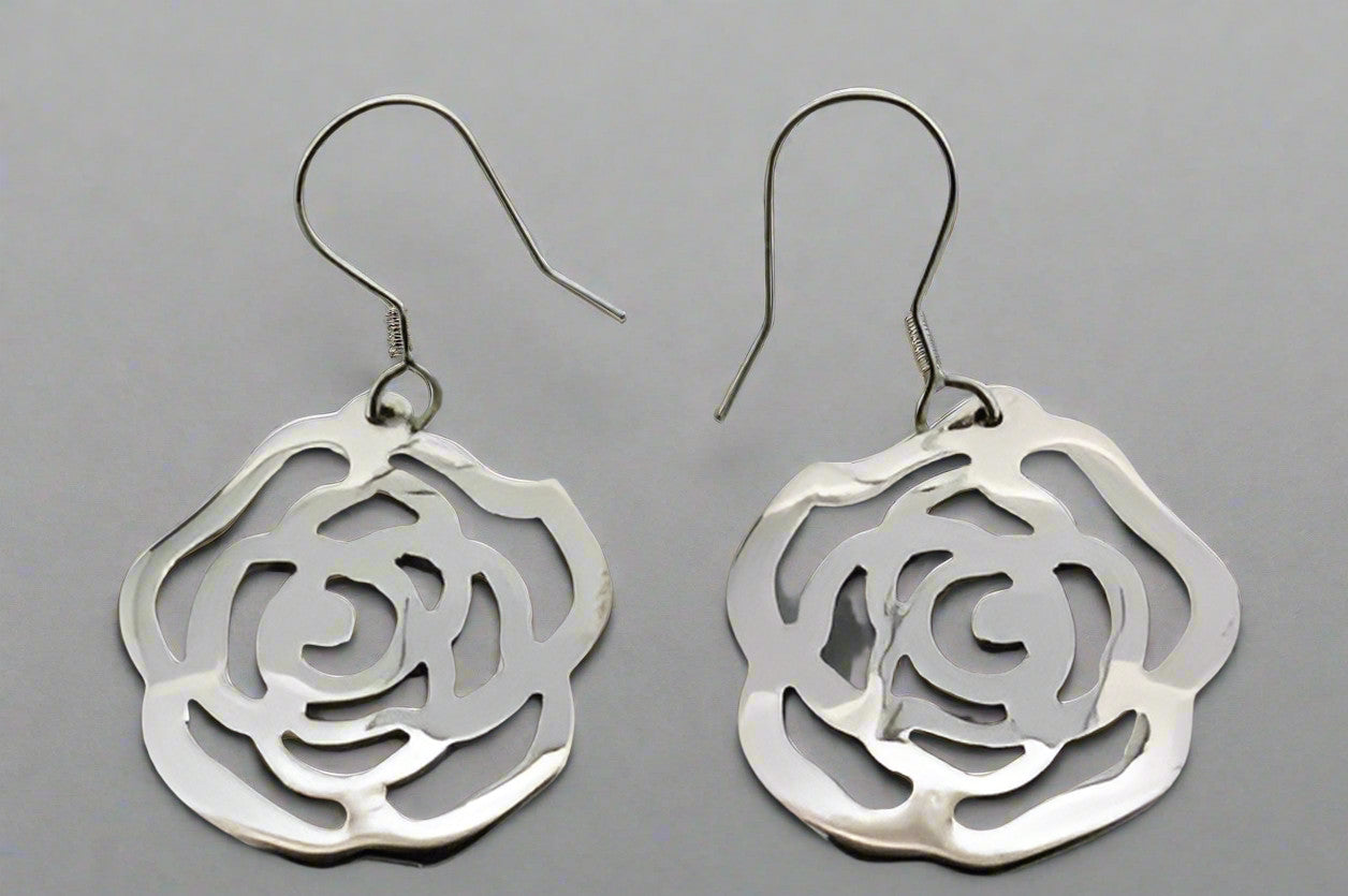 Abstract Rose Earrings Sterling Silver - Elegant Handmade Jewelry for Women, Perfect for Weddings, Parties & Everyday Wear