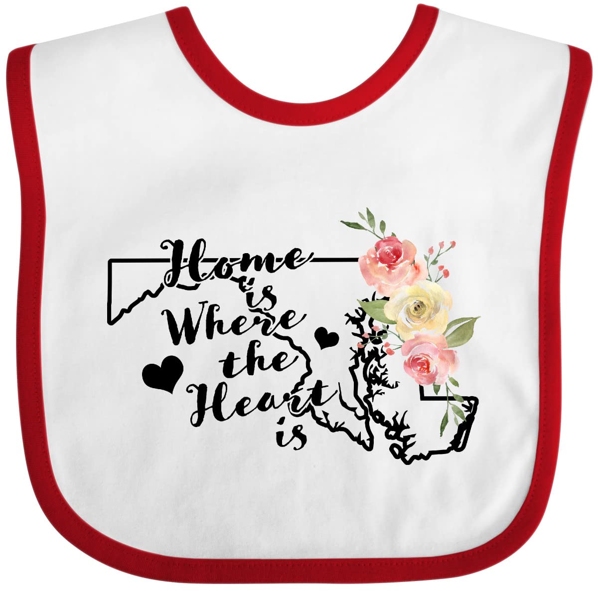 Inktastic Maryland Home Is Where the Heart Is Watercolor Floral Baby Bib - Soft Cotton Drool Bib for Infants & Toddlers - Perfect for Feeding, Playtime & Photo Shoots