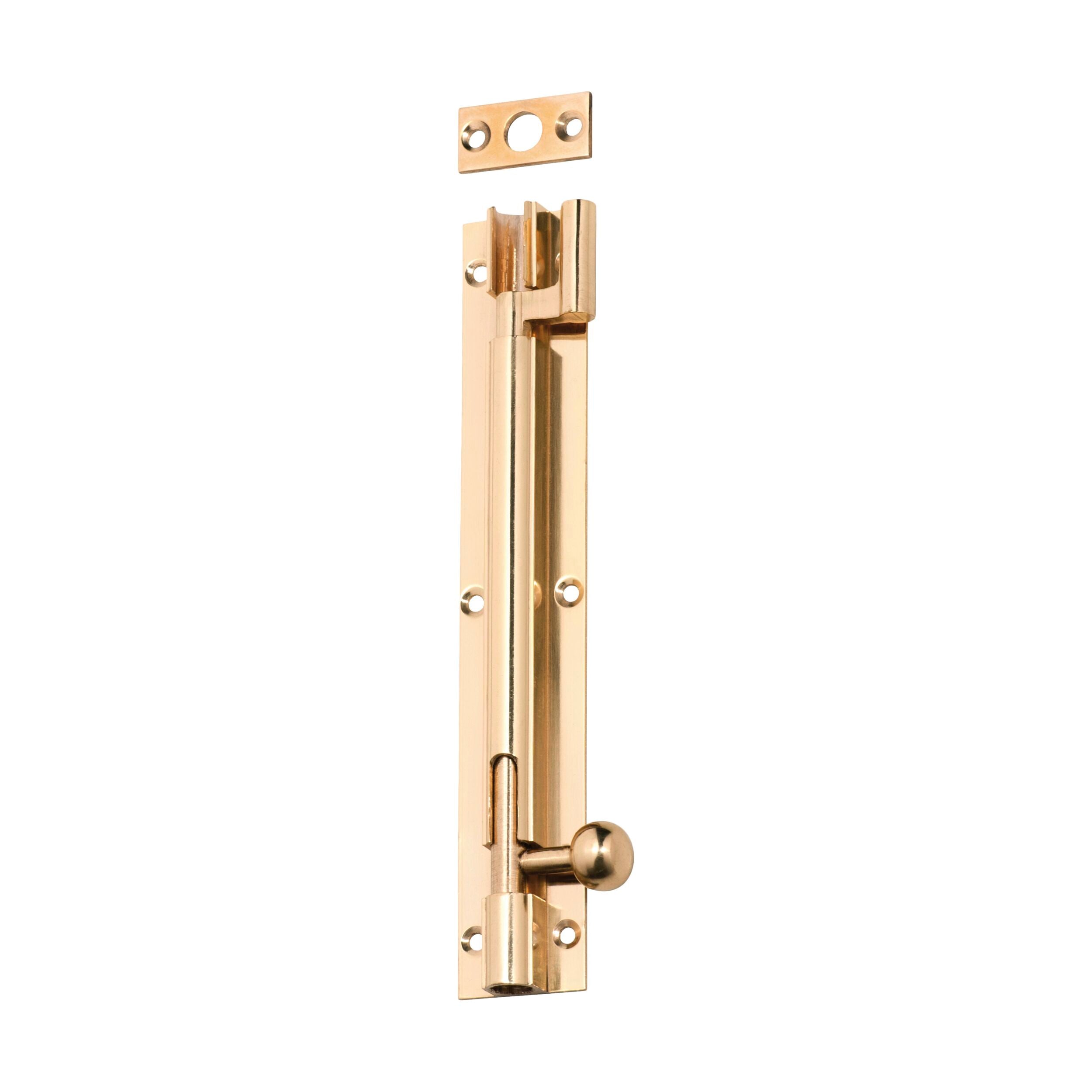 1346 Barrel Bolt Offset - Polished Brass - 150mm Length x 25mm Width - Heavy Duty Door & Gate Hardware for Home Security & Cabinet Locks