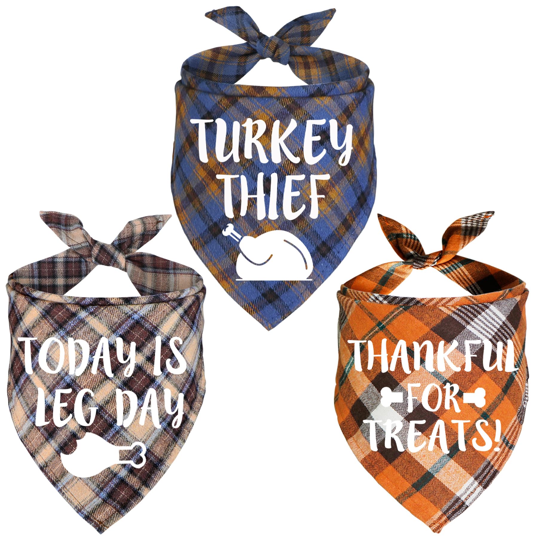 3 Pack Thanksgiving Dog Bandanas for Small Medium Large Dogs - Fall Holiday Pet Bandanas with Adjustable Collar - Perfect for Thanksgiving, Halloween, Christmas & Family Gatherings