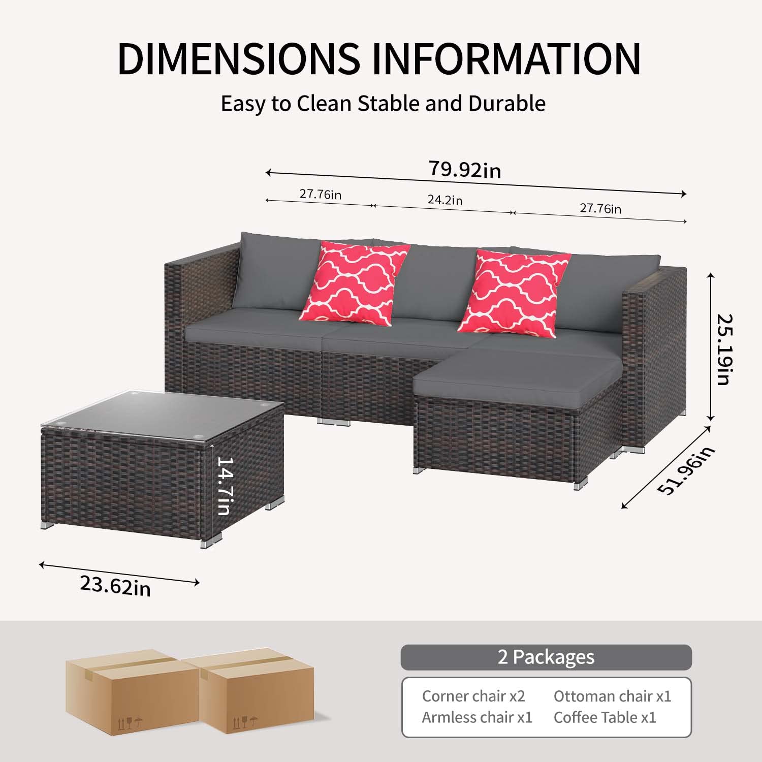 AIHO All-Weather Outdoor Patio Furniture Set - Grey Wicker Rattan Conversation Set with Tempered Glass Table | Perfect for Garden, Backyard, Poolside & Terrace Relaxation