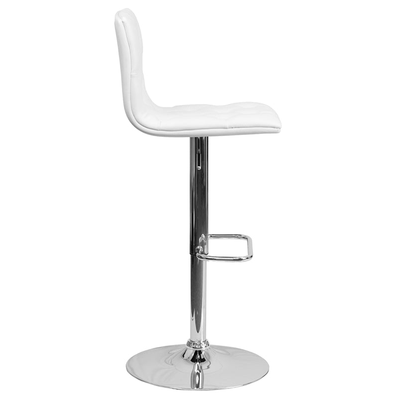 FLASH Sammie Modern Button Tufted White Vinyl Adjustable Height Bar Stool with Chrome Base - Perfect for Kitchen Island, Breakfast Nook & Home Bar Decor